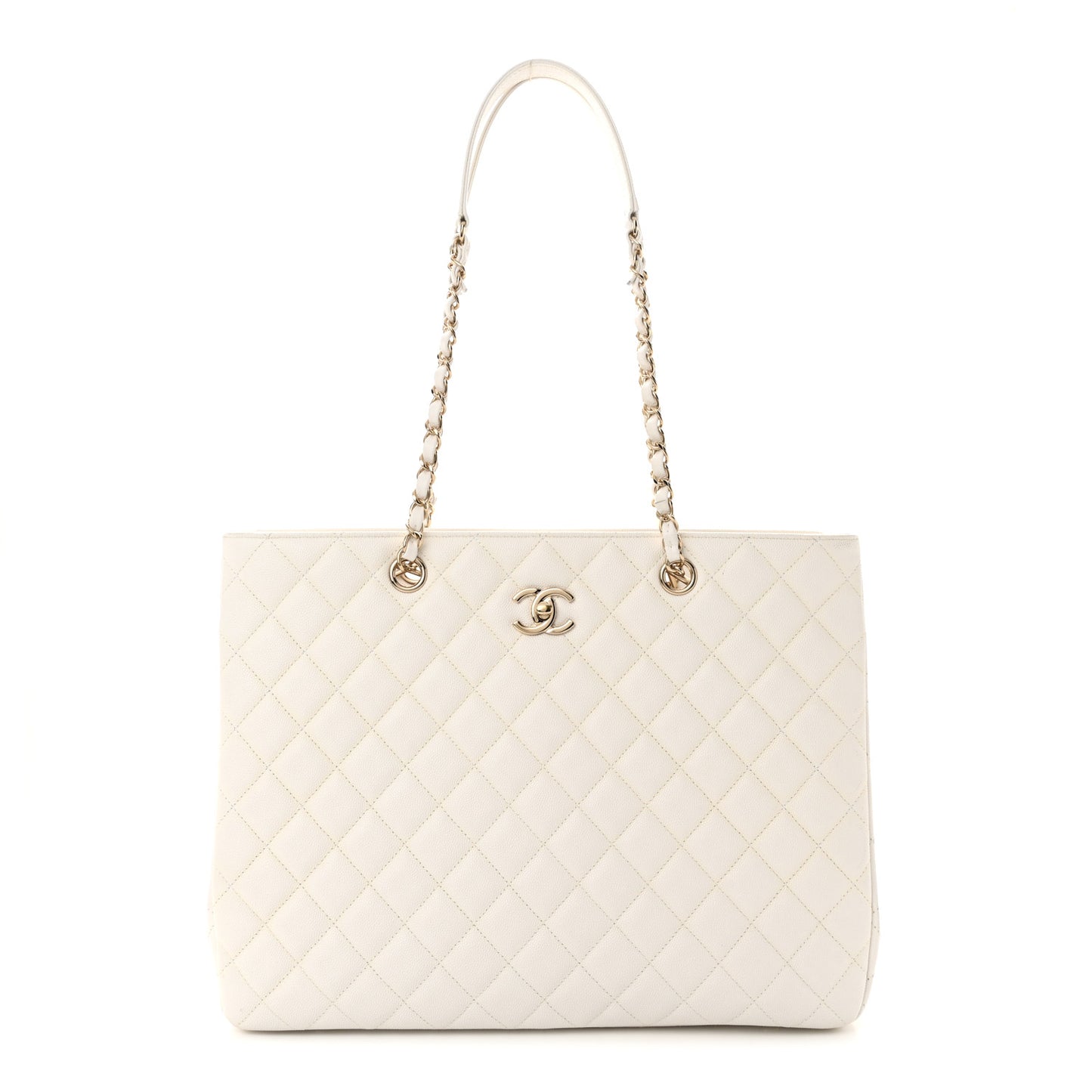 Caviar Quilted Large Classic Shopping Tote White