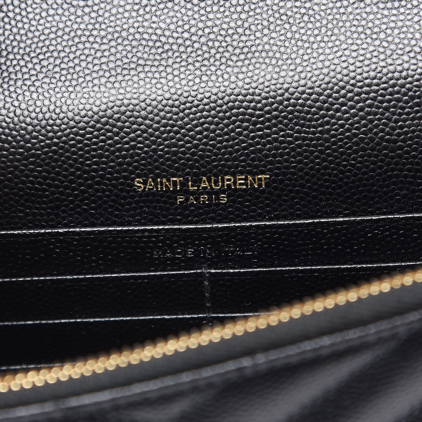 Grain De Poudre Matelasse Chevron Monogram Envelope Chain Wallet Black