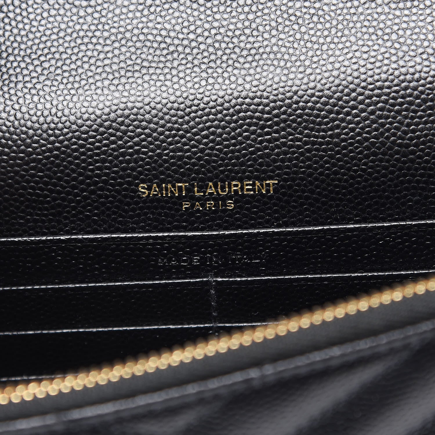 Saint Laurent Grain De Poudre Matelasse Chevron Monogram Envelope Chain Wallet Black 6 of 14