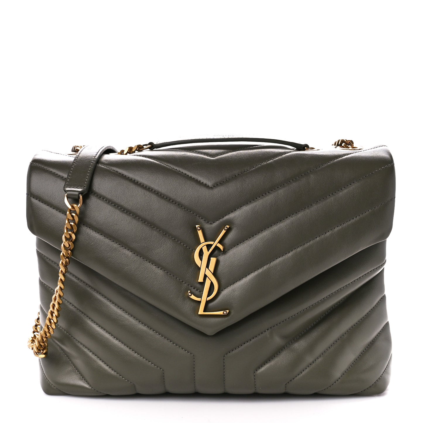 Calfskin Y Quilted Monogram Medium Loulou Chain Satchel Military Olive