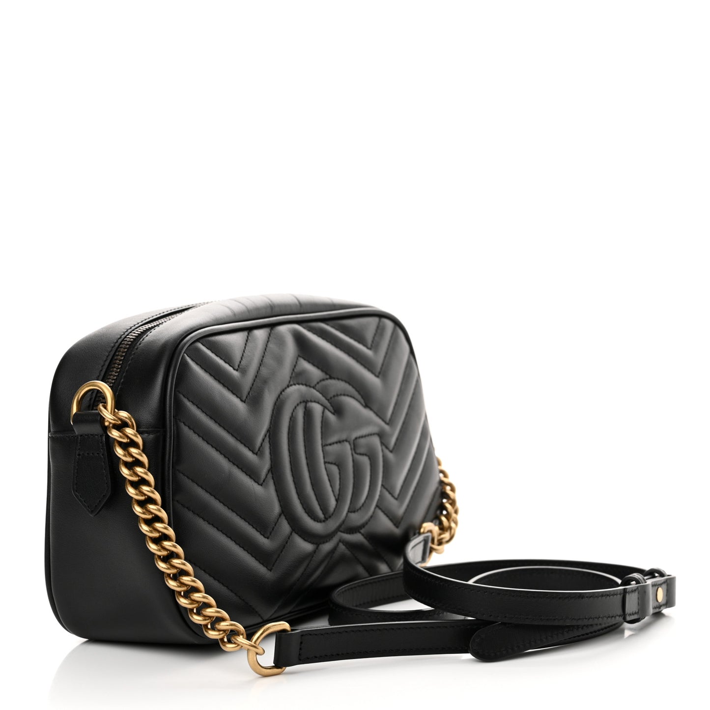Calfskin Matelasse Small GG Marmont Chain Shoulder Bag Black