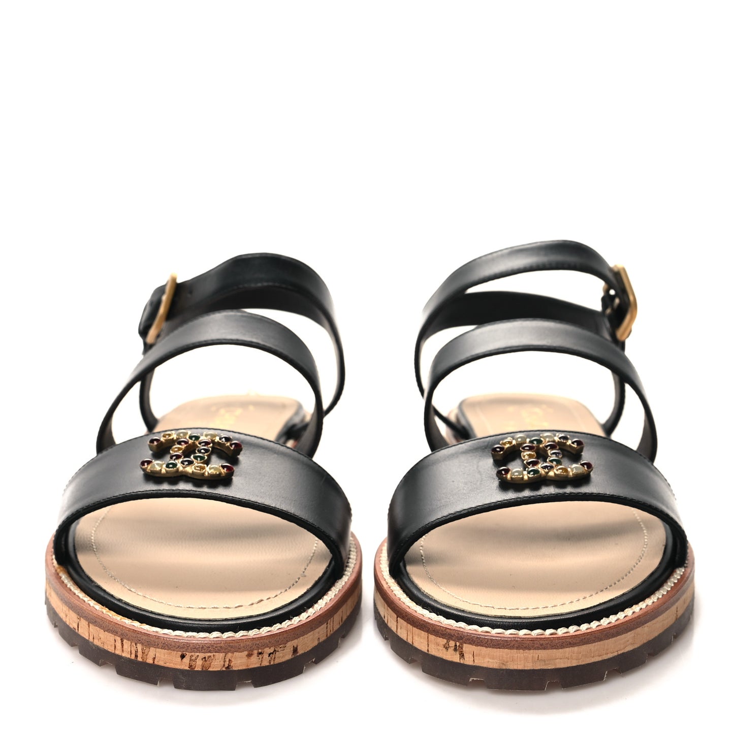 Lambskin Cork Gripoix CC Sandals 40.5 Black