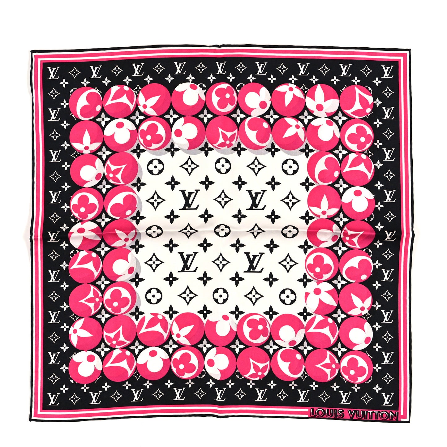 Silk Monogram Marbles Square 45 Scarf Black White Rose