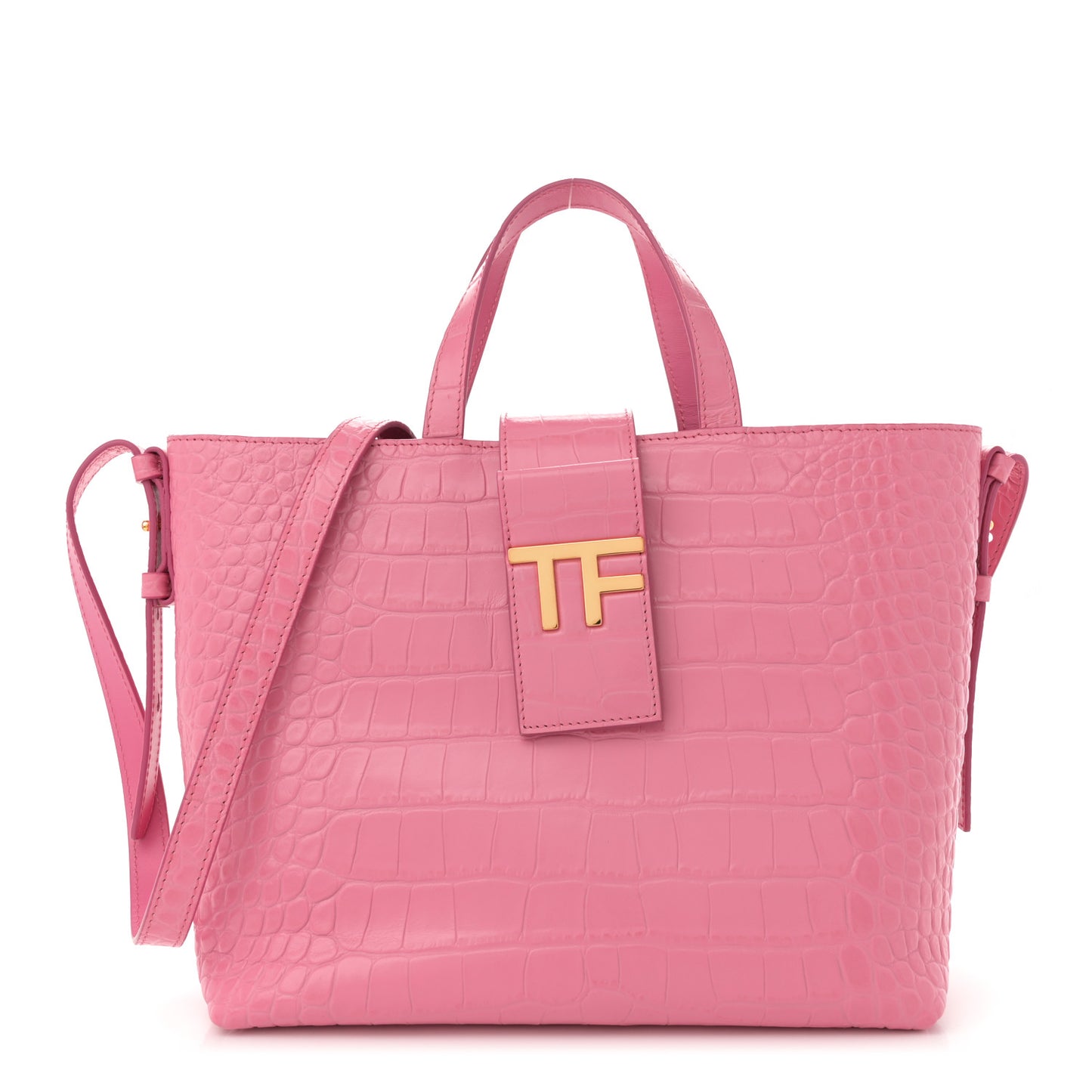 Calfskin Crocodile Embossed Mini TF East West Tote Rose Bloom