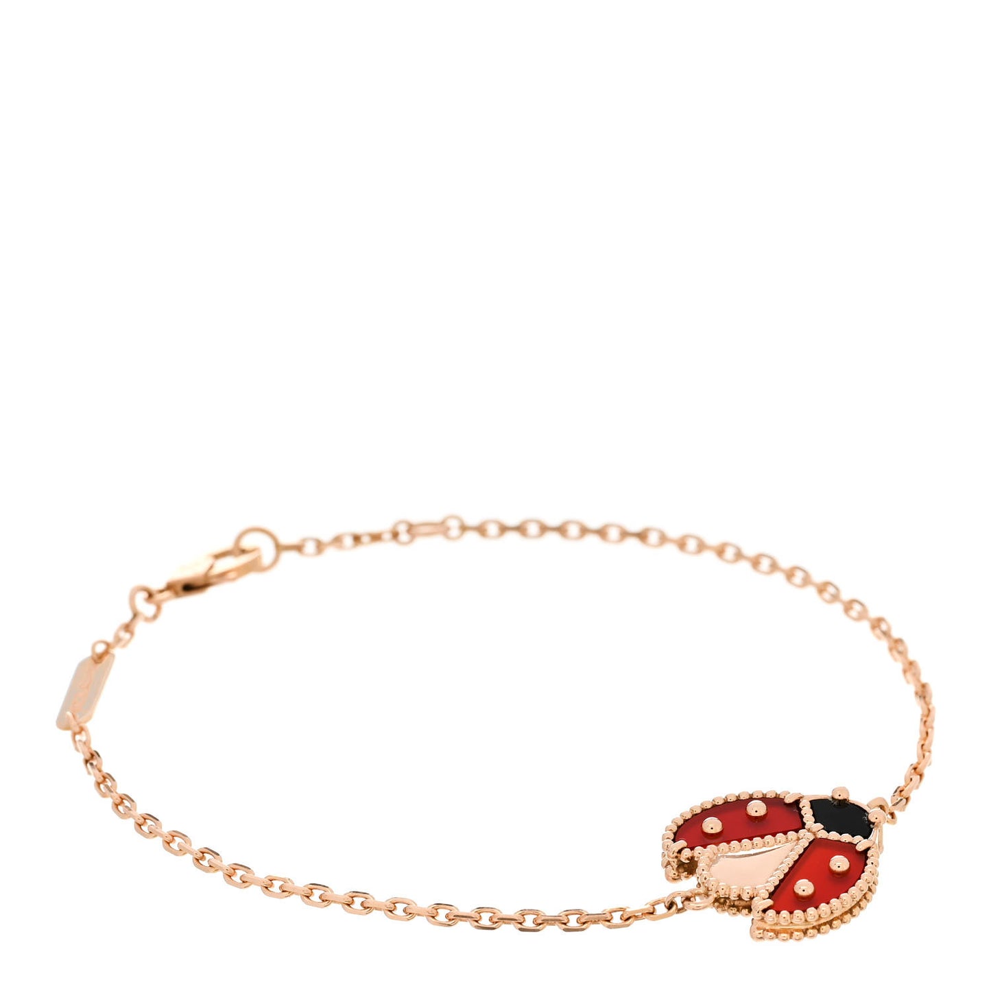 18K Rose Gold Carnelian Onyx Lucky Spring Open Wing Lady Bug Bracelet