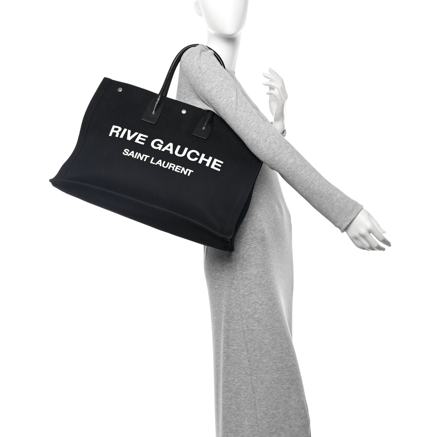 Linen Calfskin Rive Gauche Tote Black