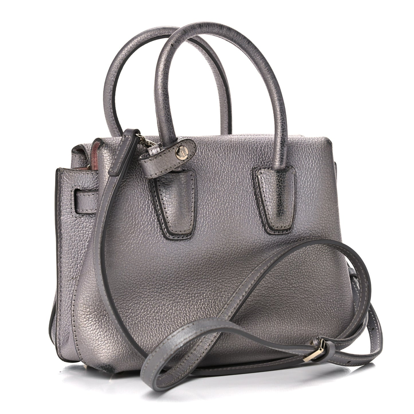 Metallic Grained Calfskin Mini Milla Tote Spike Silver