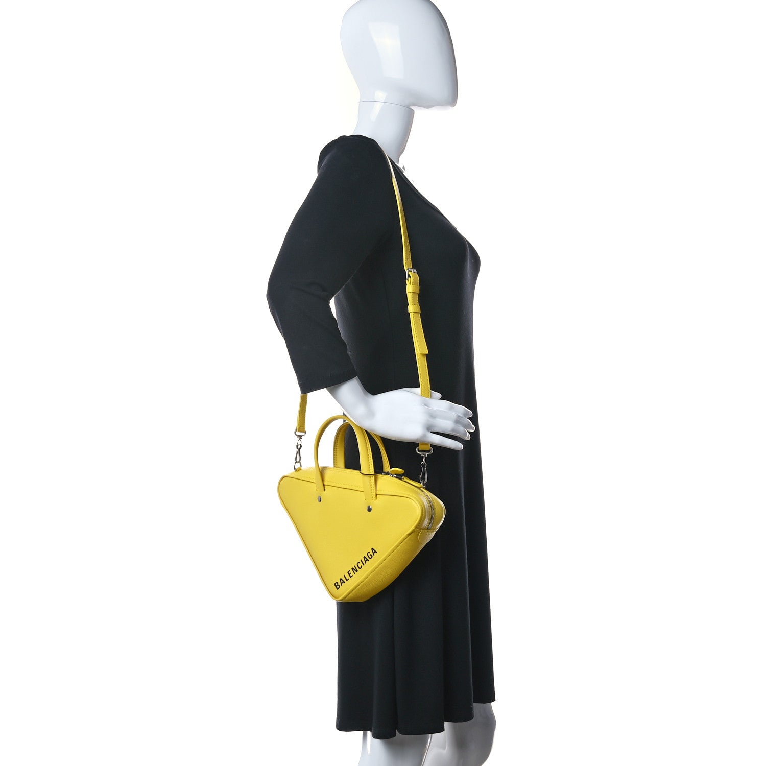 Balenciaga Shiny Day Calfskin Logo XS Triangle Duffle Jaune Black 2 of 10