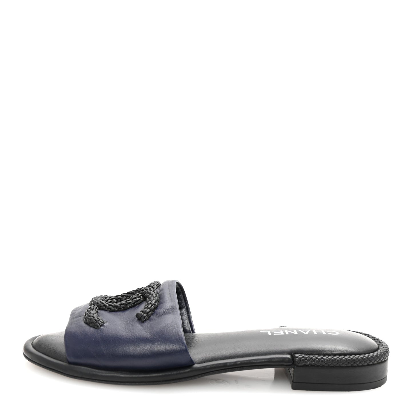 Lambskin CC Braided Mules 40 Navy Blue Black