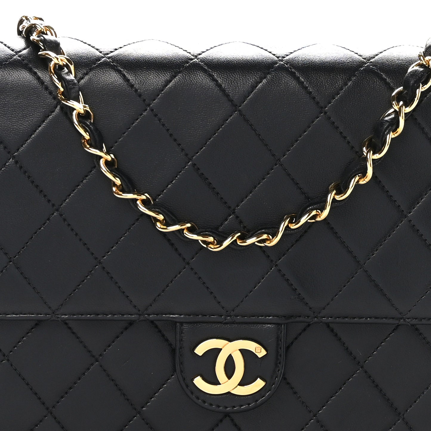 Lambskin Quilted Clutch With Chain Flap Black