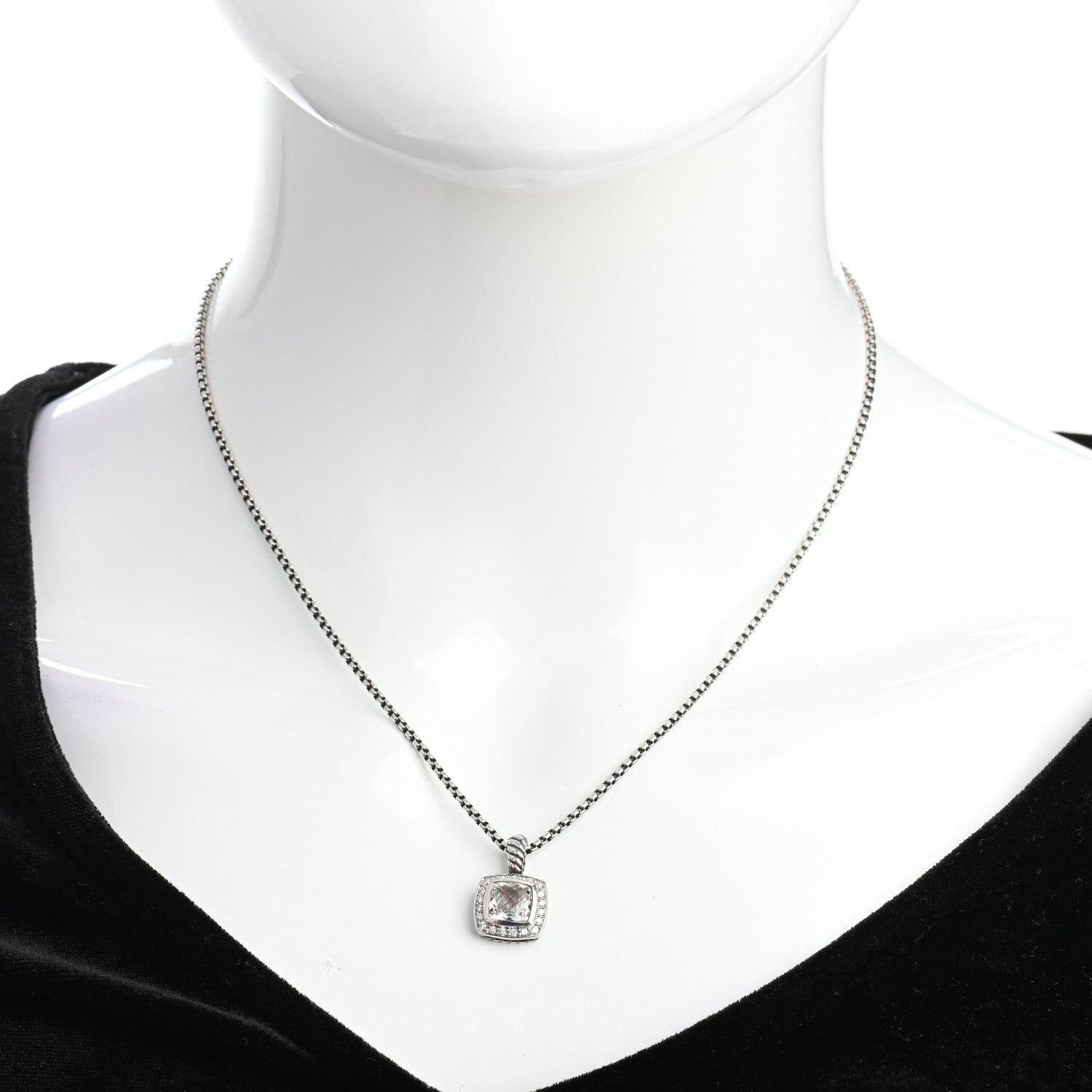 David Yurman Sterling Silver Diamond White Topaz 7mm Petite Albion Pendant Necklace 2 of 5