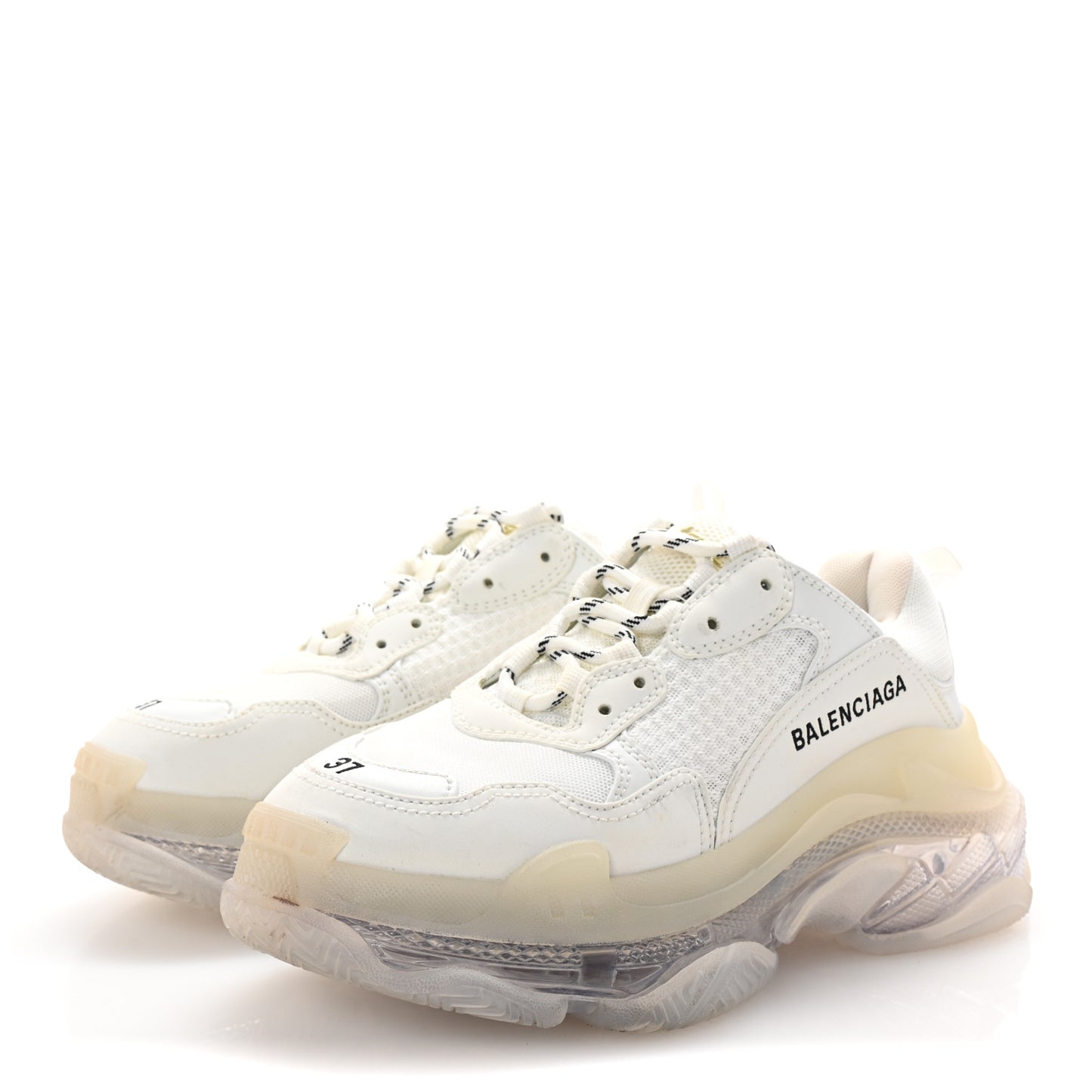 Fabric Mesh Clear Sole Womens Triple S Sneakers 37 White