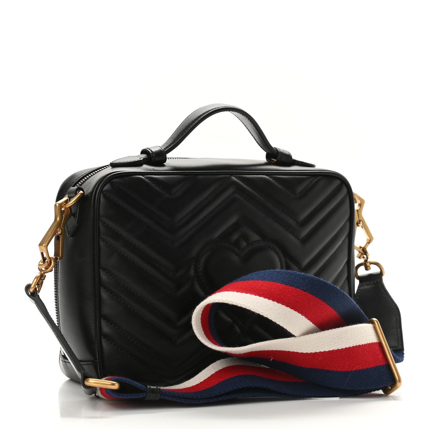 Calfskin Matelasse Sylvie Web Small GG Marmont Top Handle Shoulder Bag Black