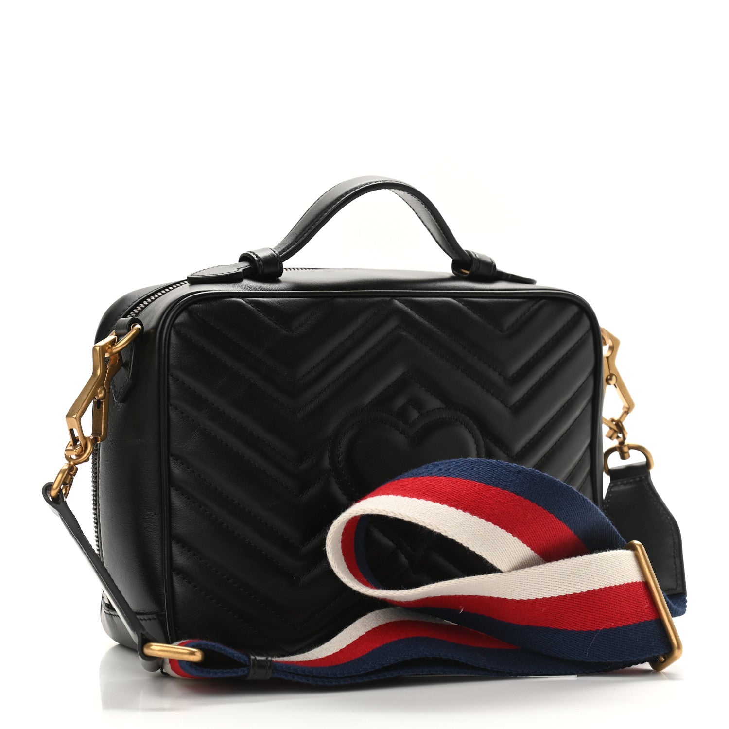 Gucci Calfskin Matelasse Sylvie Web Small GG Marmont Top Handle Shoulder Bag Black 3 of 10