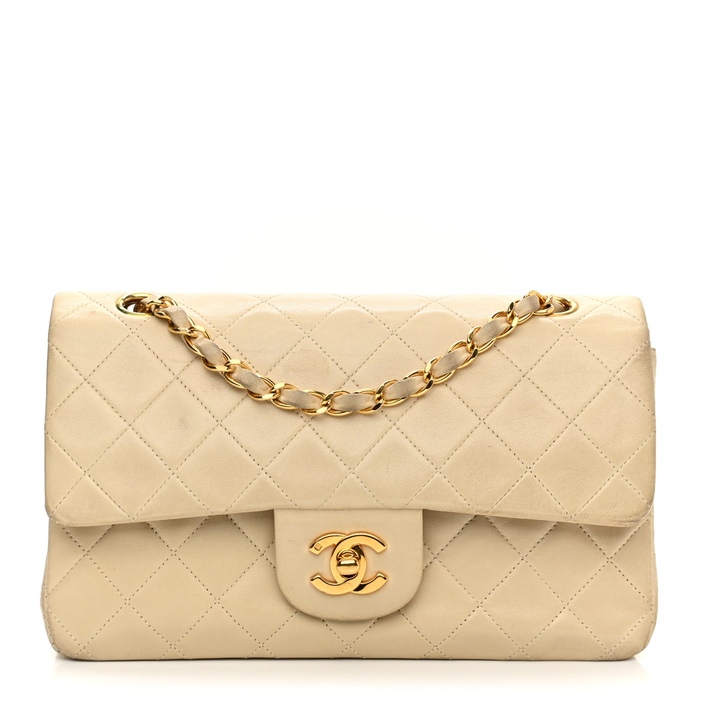 Lambskin Quilted Small Double Flap Beige