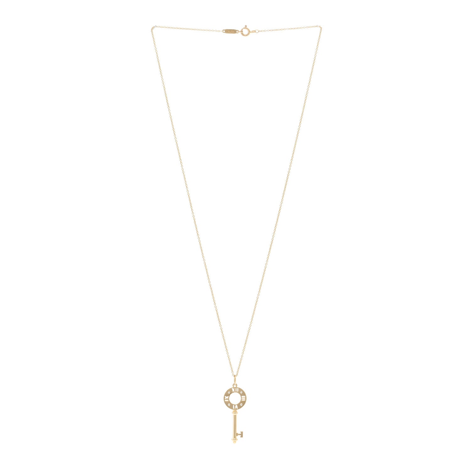 Tiffany 18K Yellow Gold Diamond Atlas Pierced Key Pendant Necklace 3 of 5