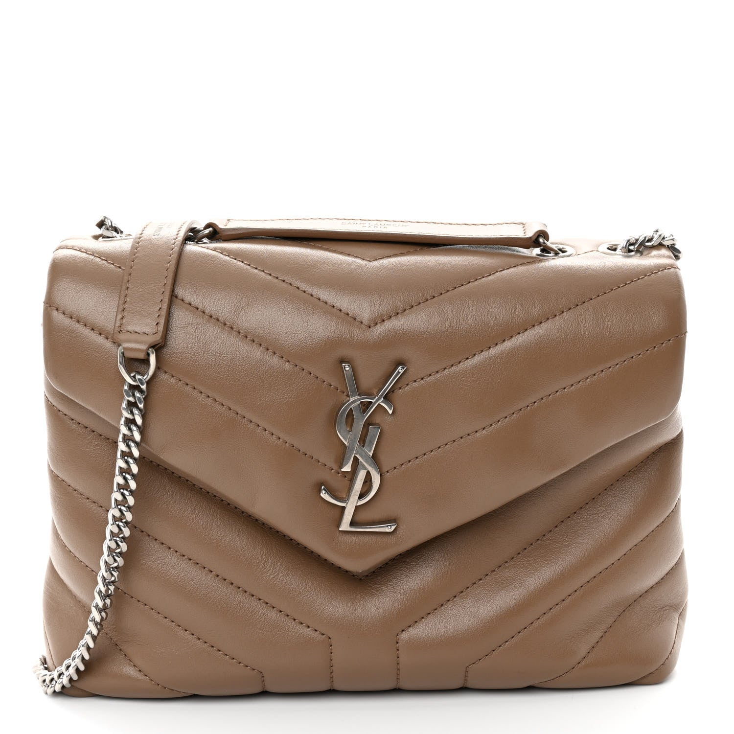 Saint Laurent Calfskin Y Quilted Monogram Small Loulou Chain Satchel Dark Beige 1 of 10
