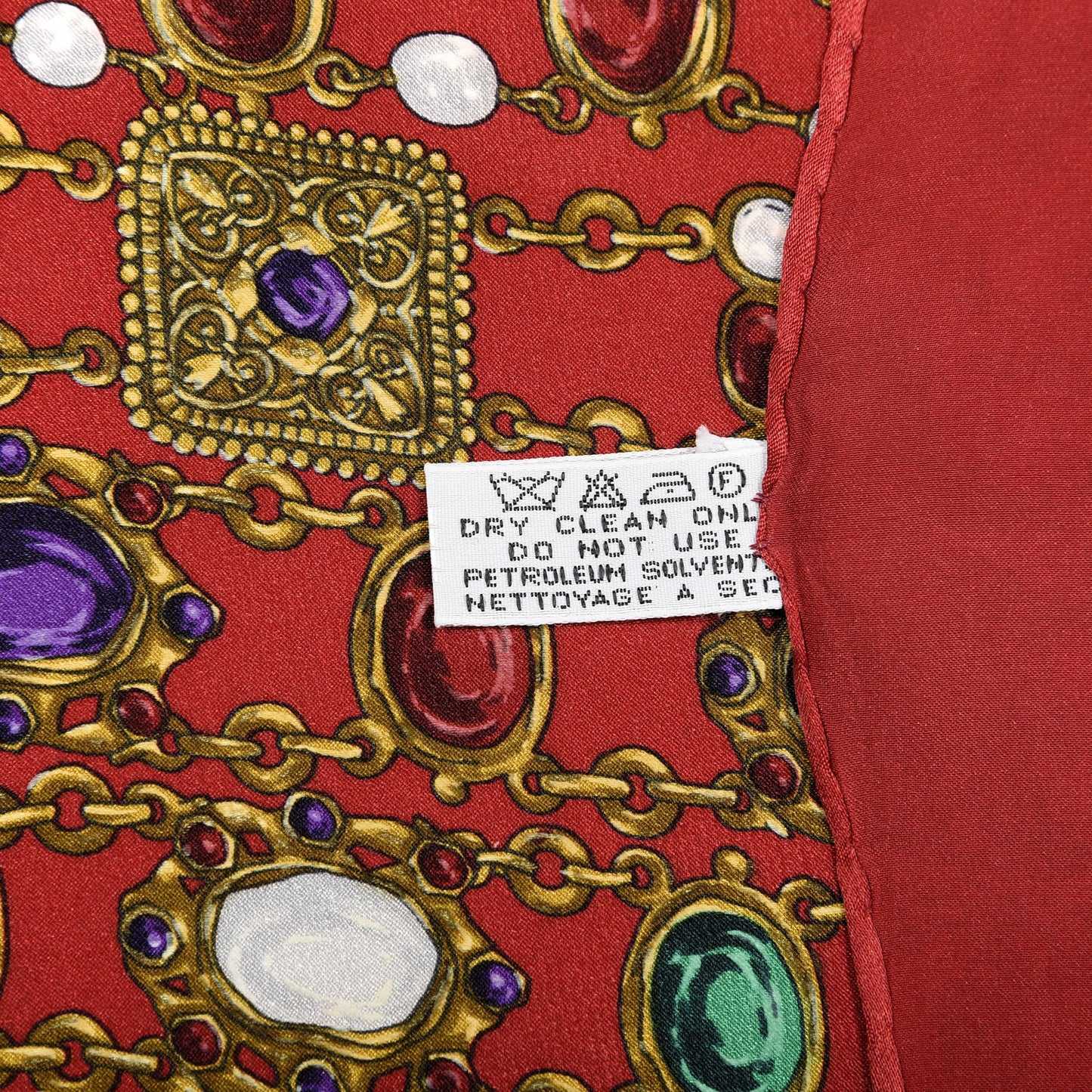 Silk Pearl Jewel Chain Print Scarf Red