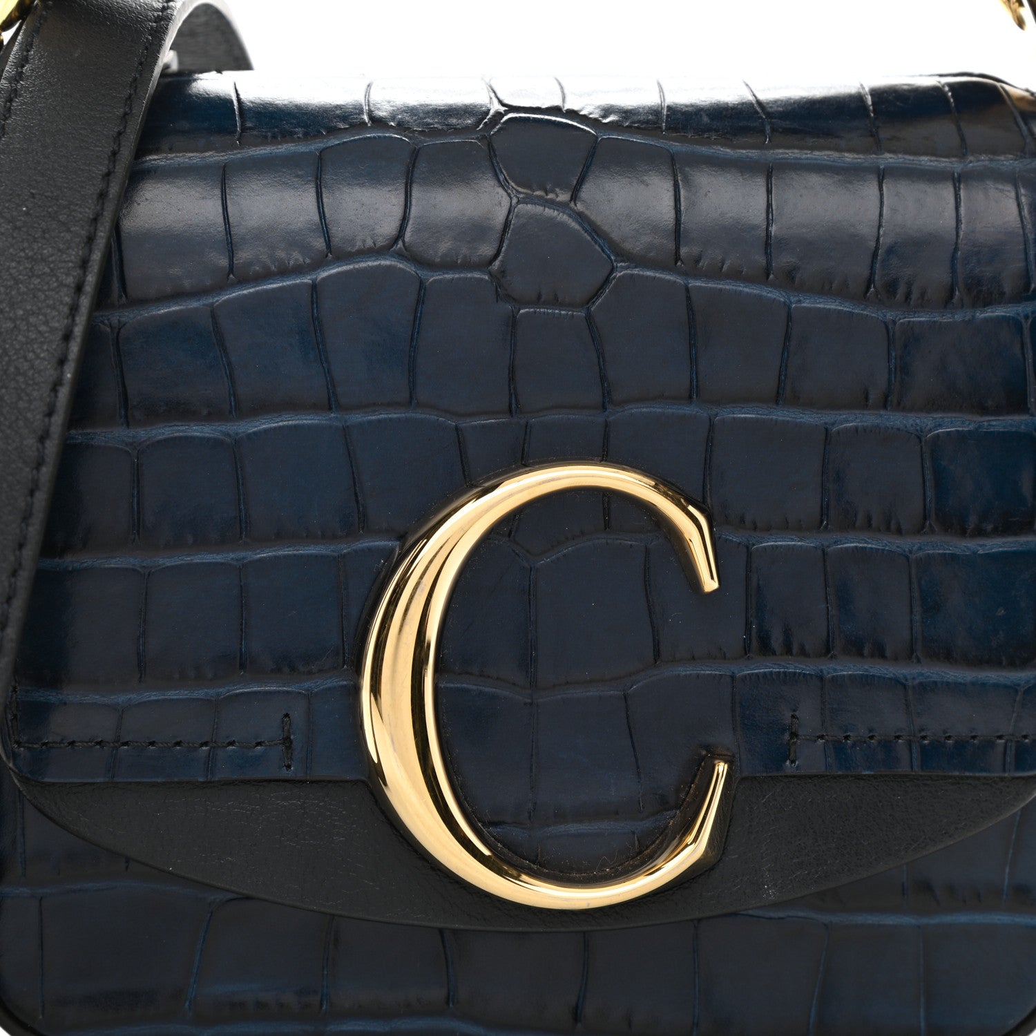 Chloe Calfskin Crocodile Embossed Mini C Double Carry Full Blue 7 of 8