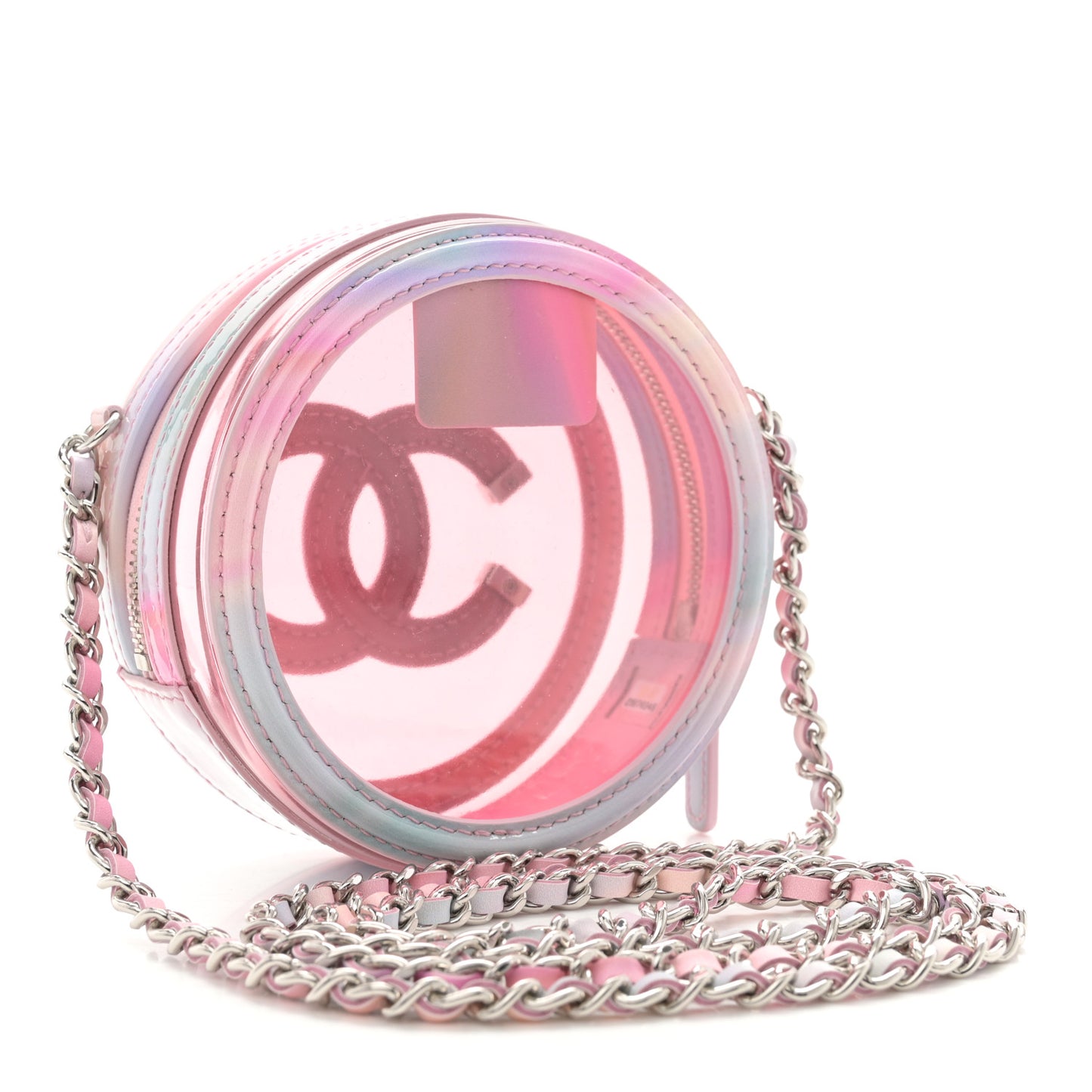PVC Lambskin Filigree Round Clutch With Chain Pink