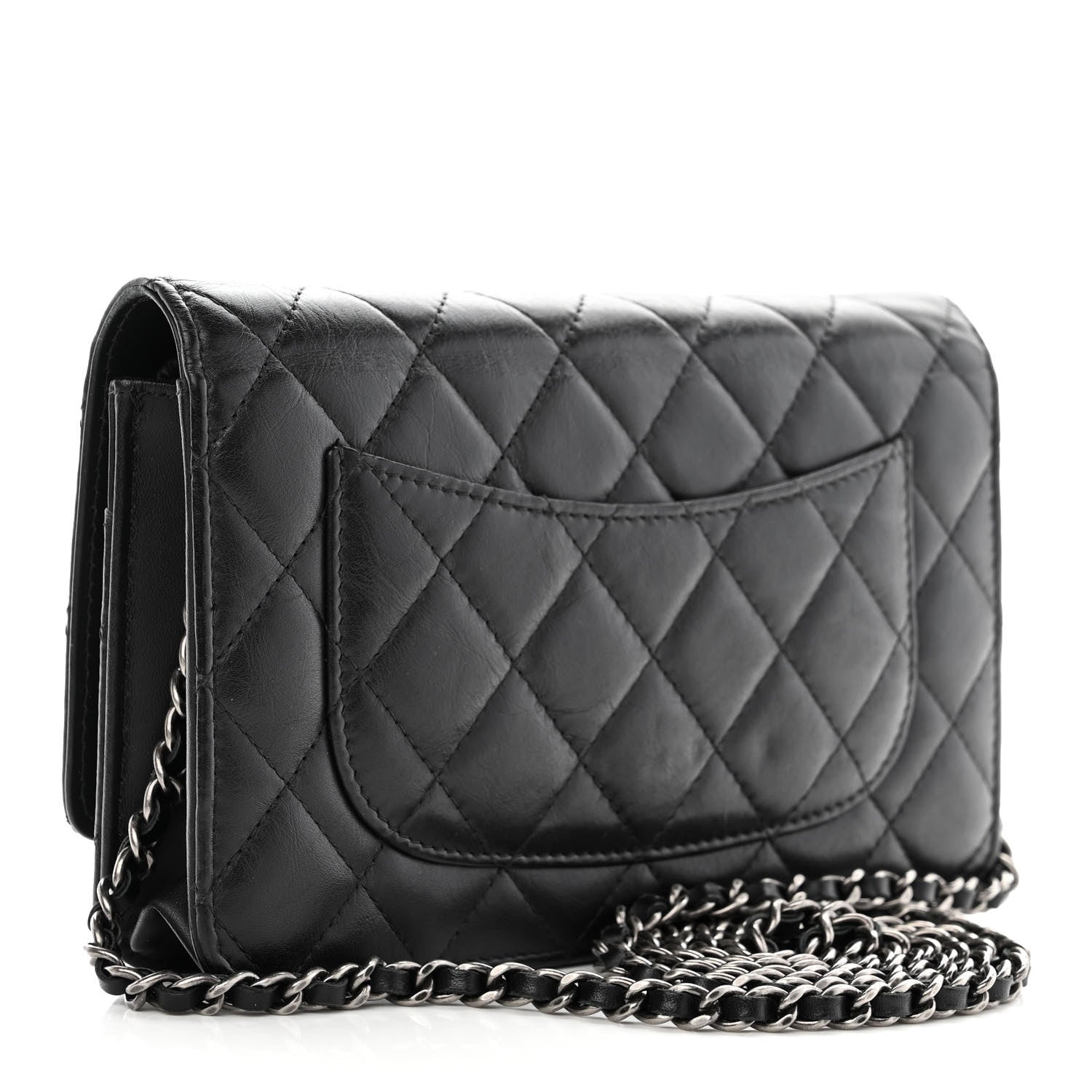 Chanel Aged Calfskin Quilted Lucky Charms 2.55 Reissue Wallet On Chain WOC Black 3 of 13