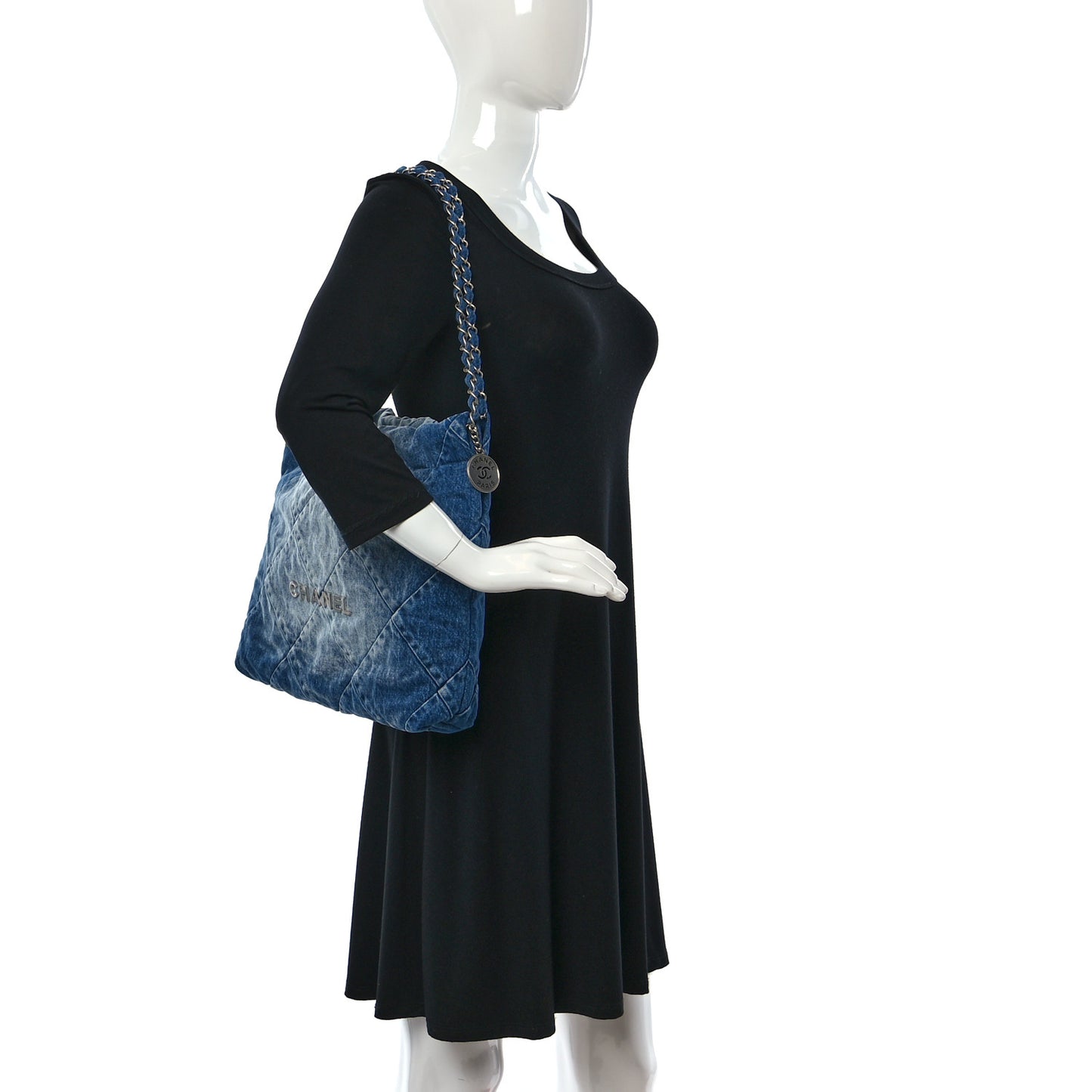 Denim Quilted Small Chanel 22 Blue