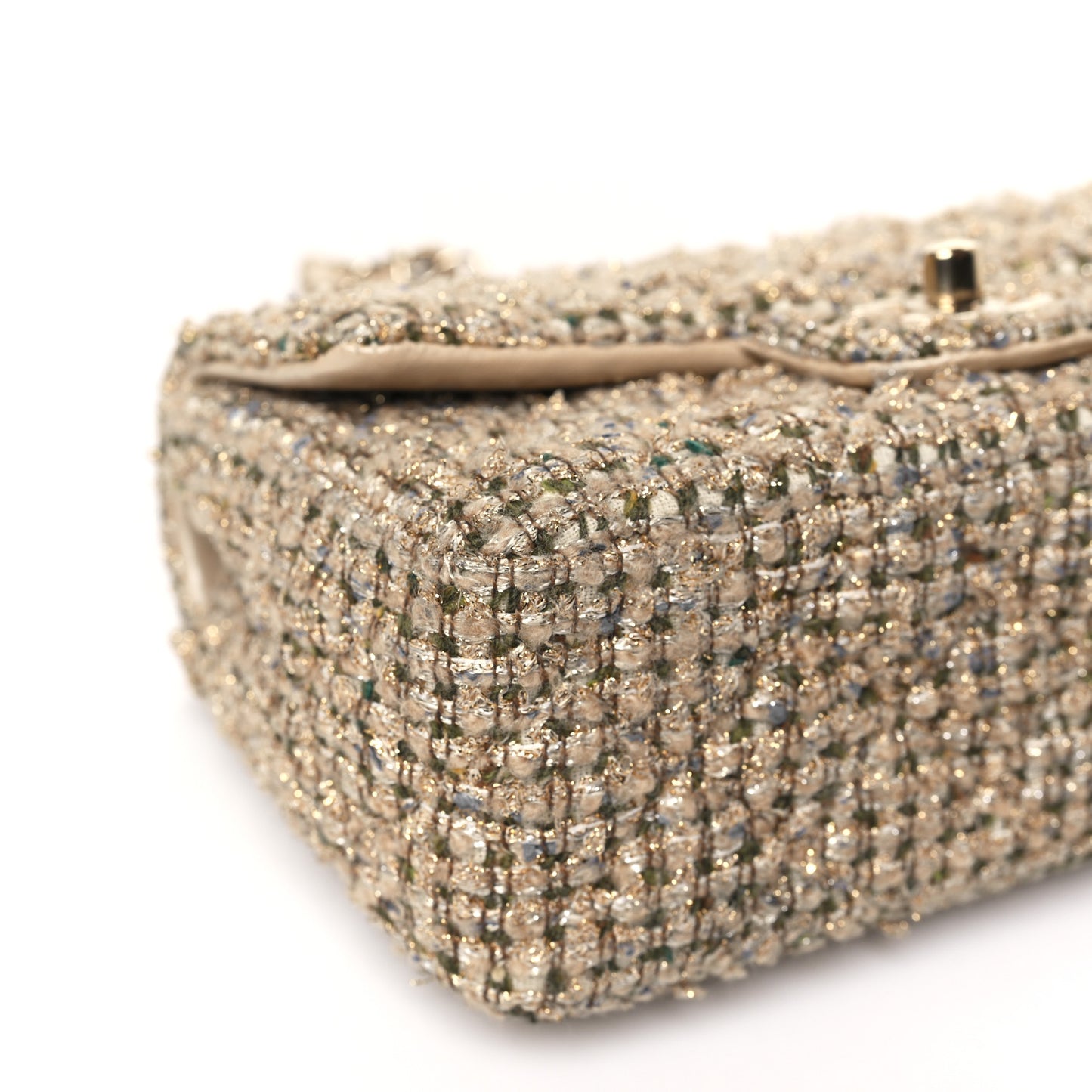 Tweed Quilted Mini Rectangular Flap Beige