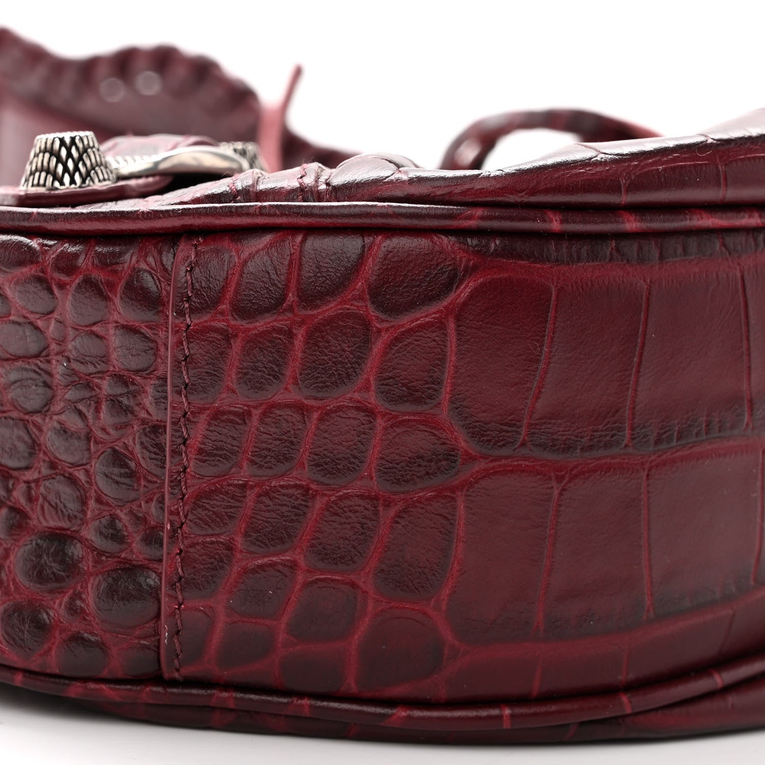 Balenciaga Extra Supple Calfskin Crocodile Embossed Le Cagole Shoulder Bag XS Dark Red 8 of 10