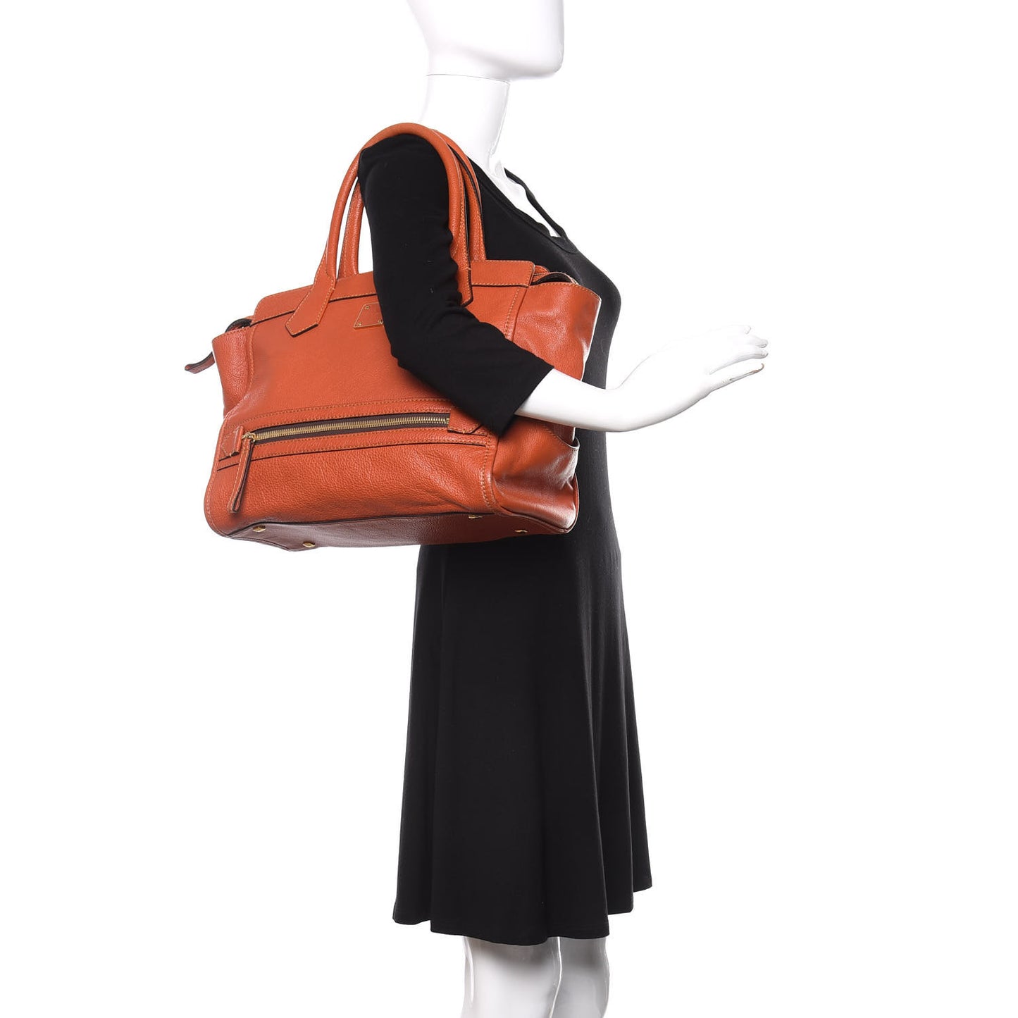 Grained Calfskin Tote Orange