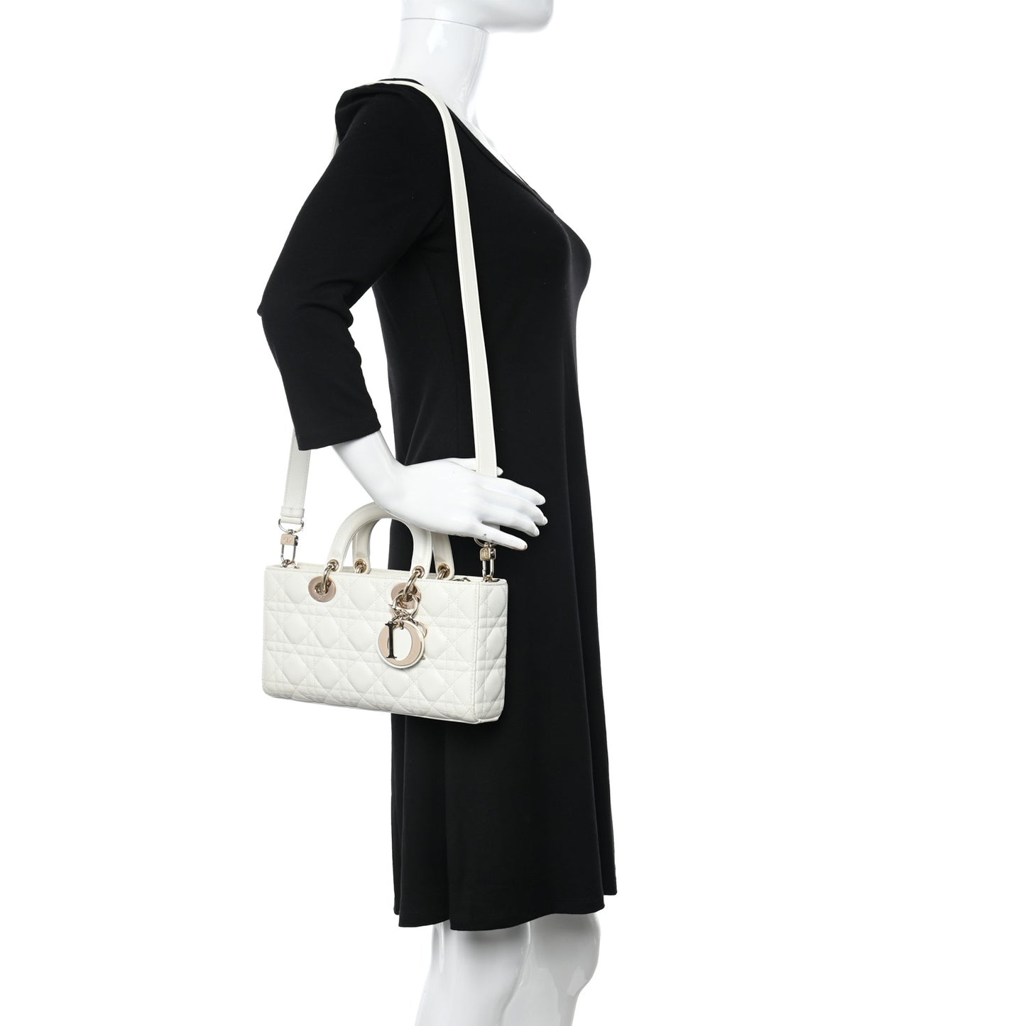 Lambskin Cannage Medium Lady D-Joy White