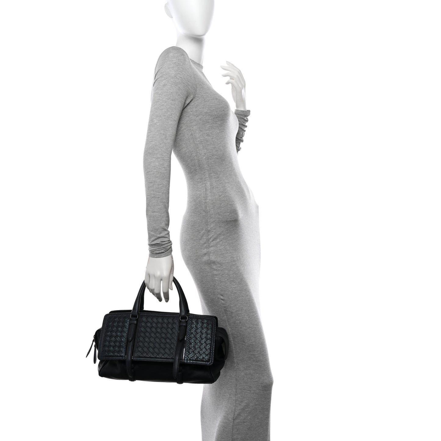 Nappa Snakeskin Intrecciato Medium Monaco Satchel Black