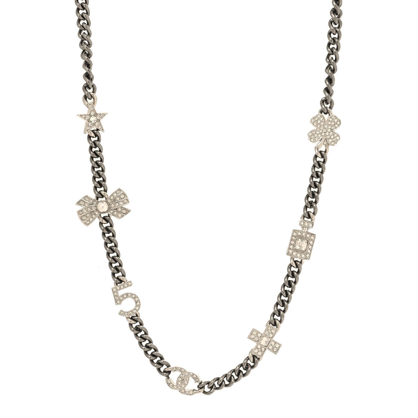 Ruthenium Crystal Chain CC Lucky Charms Choker Silver