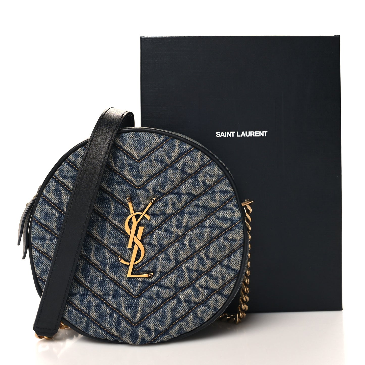 Denim Quilted Monogram Round Crossbody Bag Rodeo Blue Black