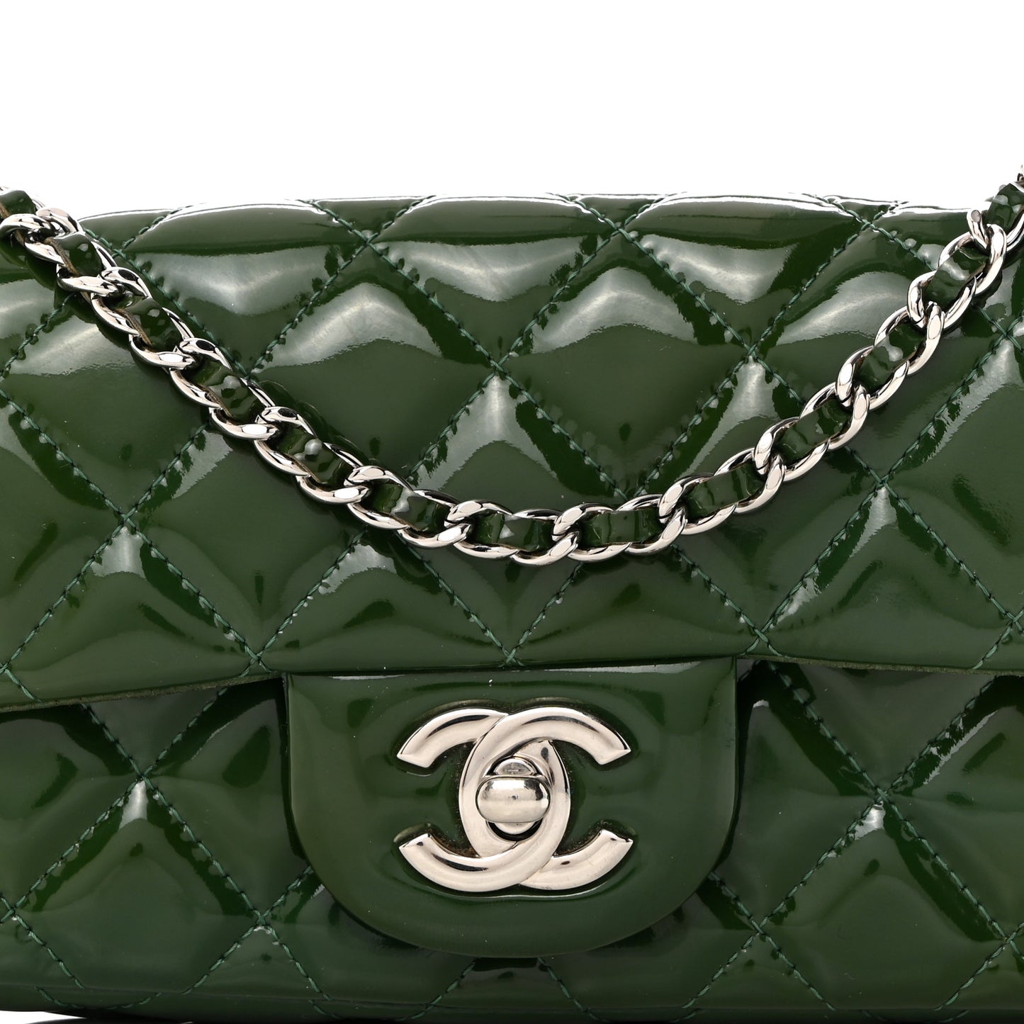 Patent Quilted Extra Mini Flap Green