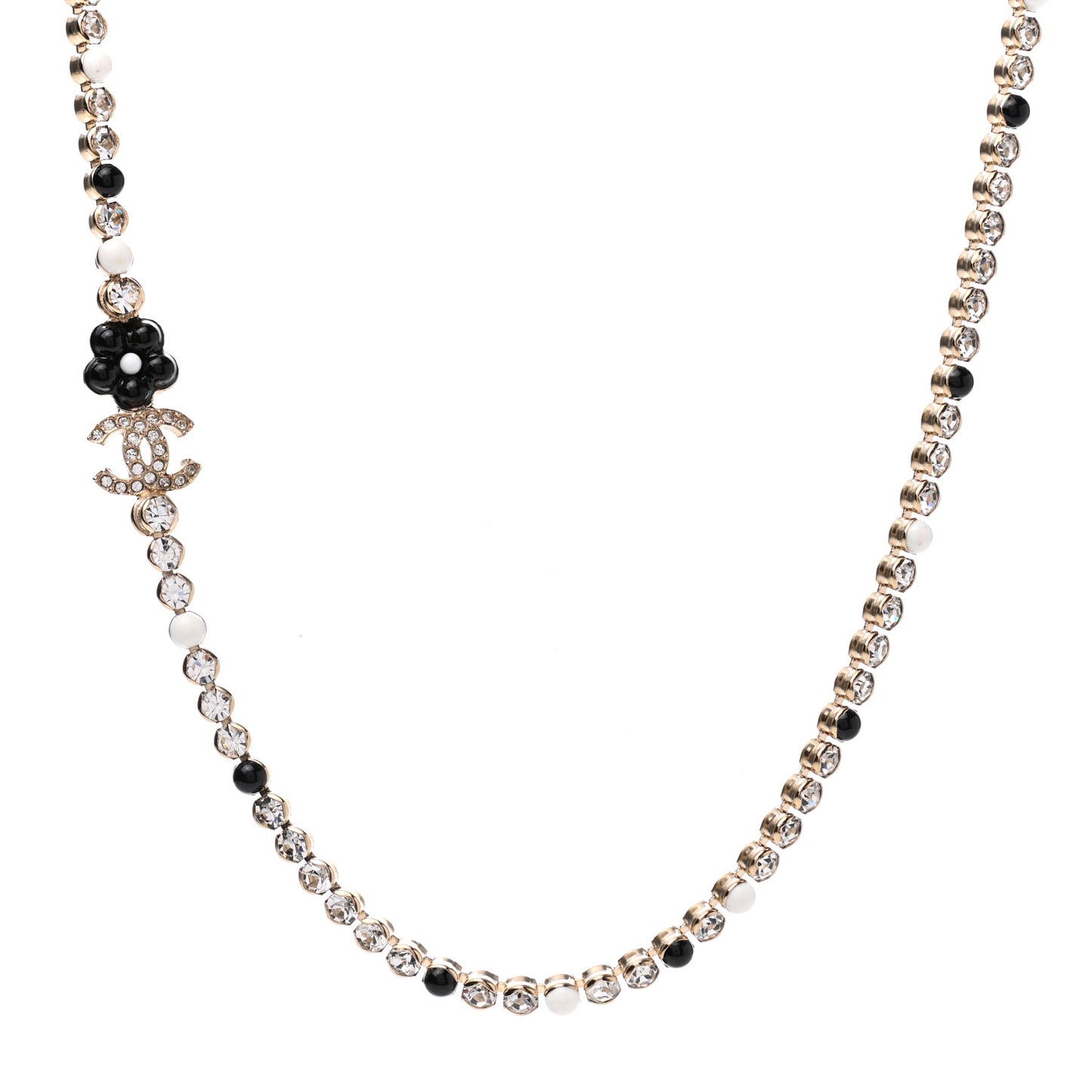 Crystal Pearl Glass Beaded CC Short Necklace Gold White Black