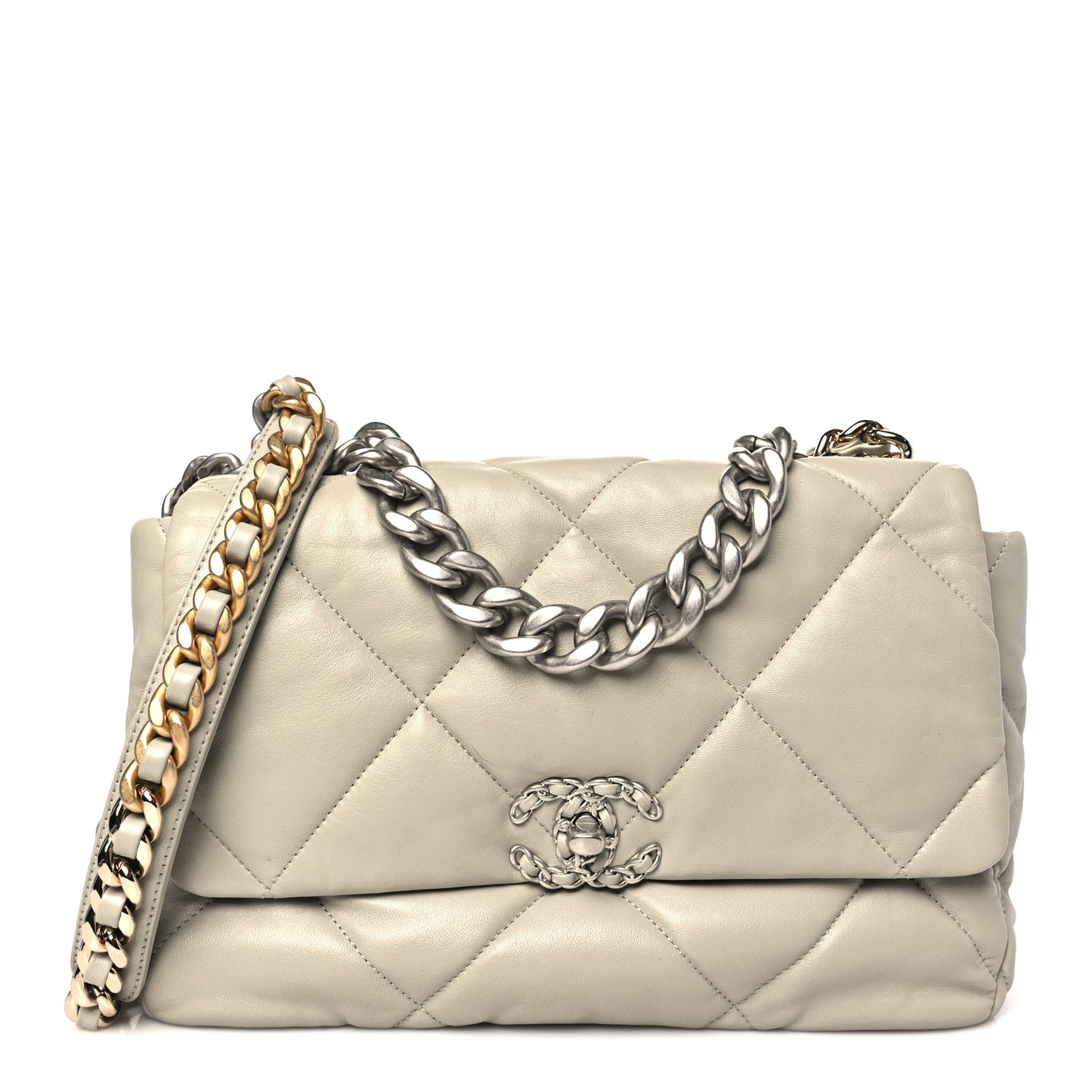 Lambskin Quilted Large Chanel 19 Flap Light Grey