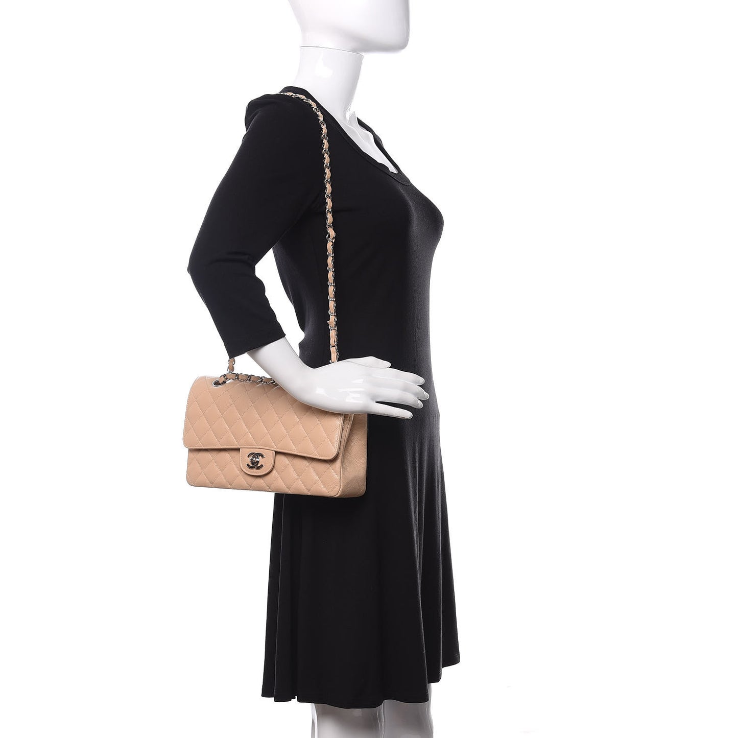 Caviar Quilted Medium Double Flap Beige Clair