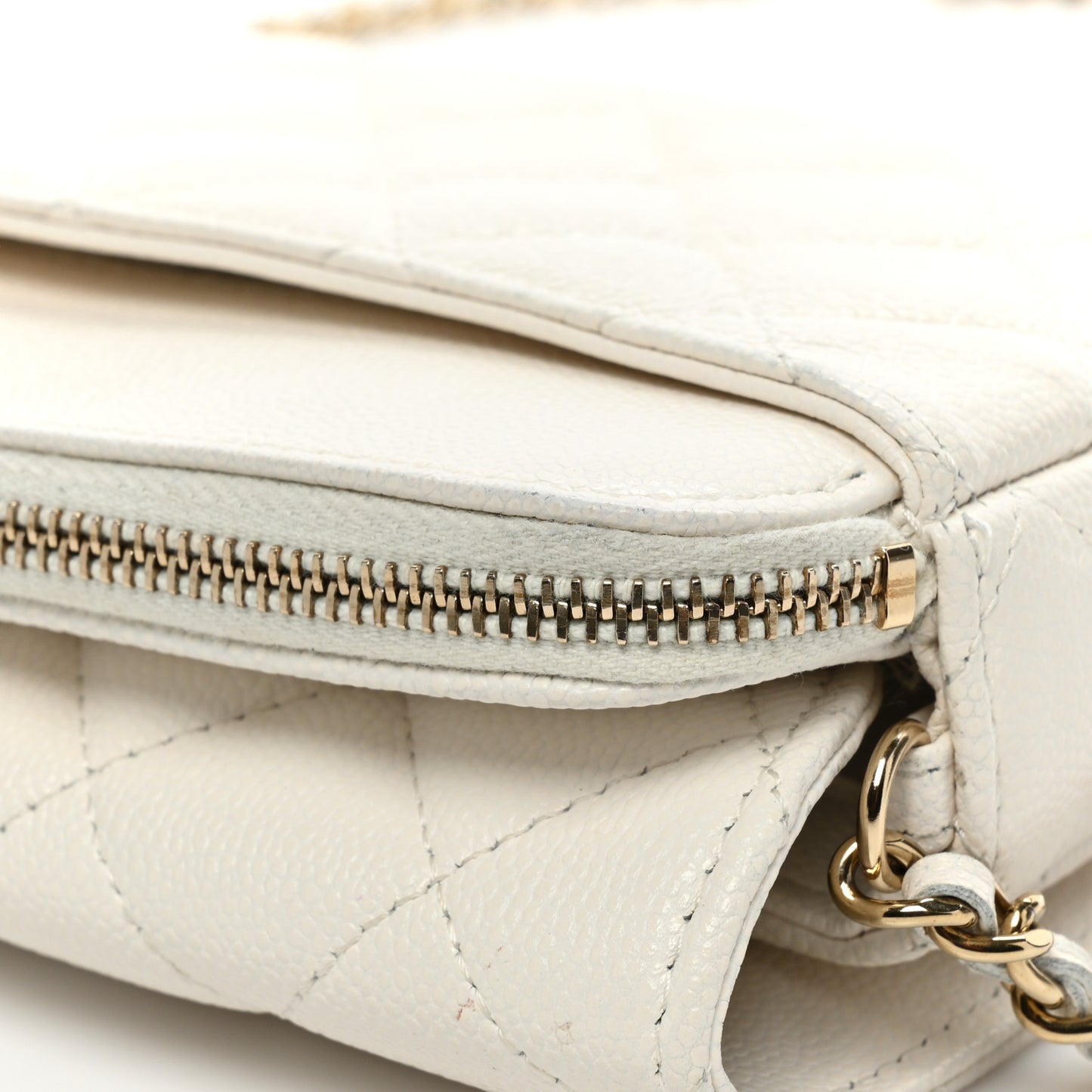 Lambskin Quilted Flap Phone Holder With Chain White