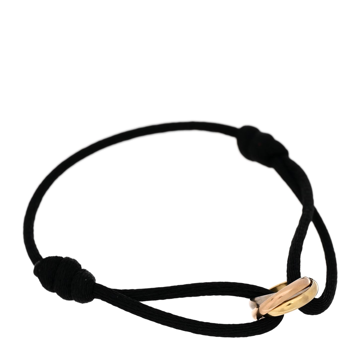 18K Pink Yellow White Gold Trinity Adjustable Cord Bracelet Black