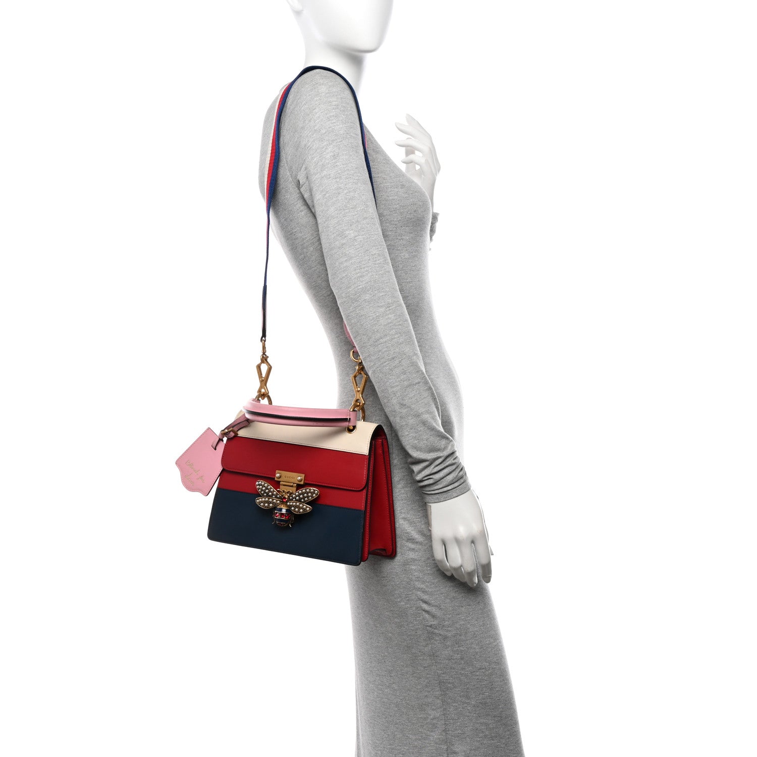 Gucci Calfskin Sylvie Web Small Queen Margaret Top Handle Bag Blue Agata Hibiscus Red Mystic White Sugar Pink 2 of 15