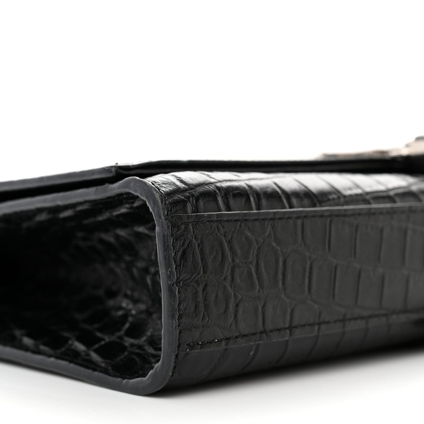 Calfskin Crocodile Embossed Small Classic Monogram Kate Tassel Satchel Black