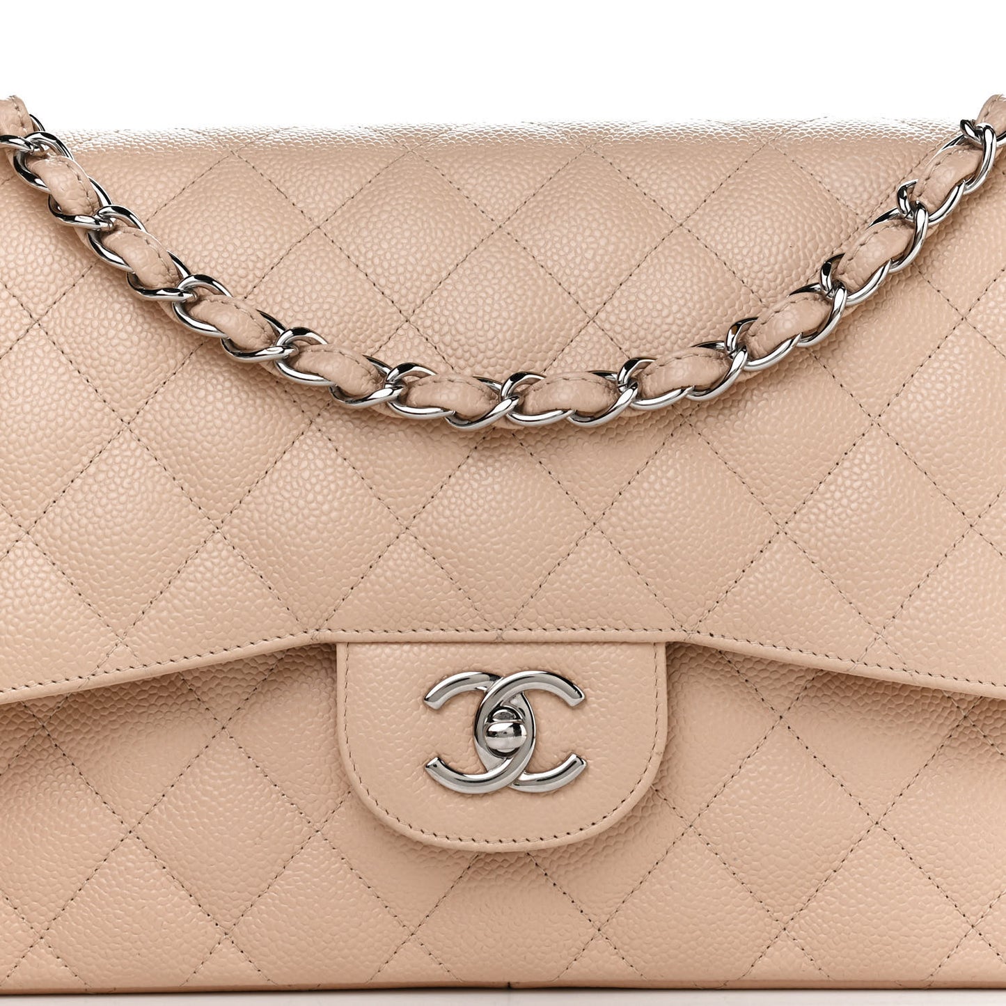 Caviar Quilted Jumbo Double Flap Beige Clair