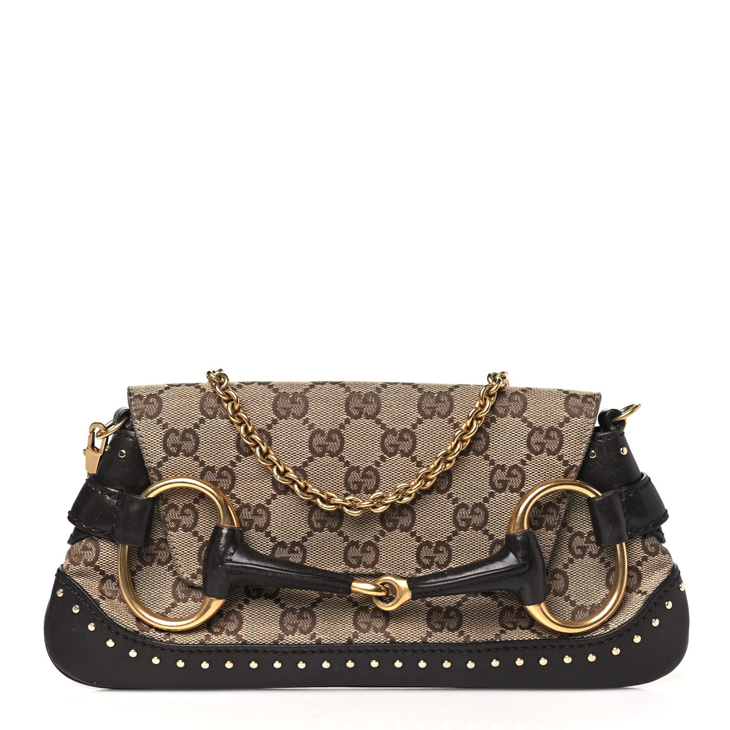 Gucci Monogram Studded Small Horsebit Clutch Dark Brown 1 of 12