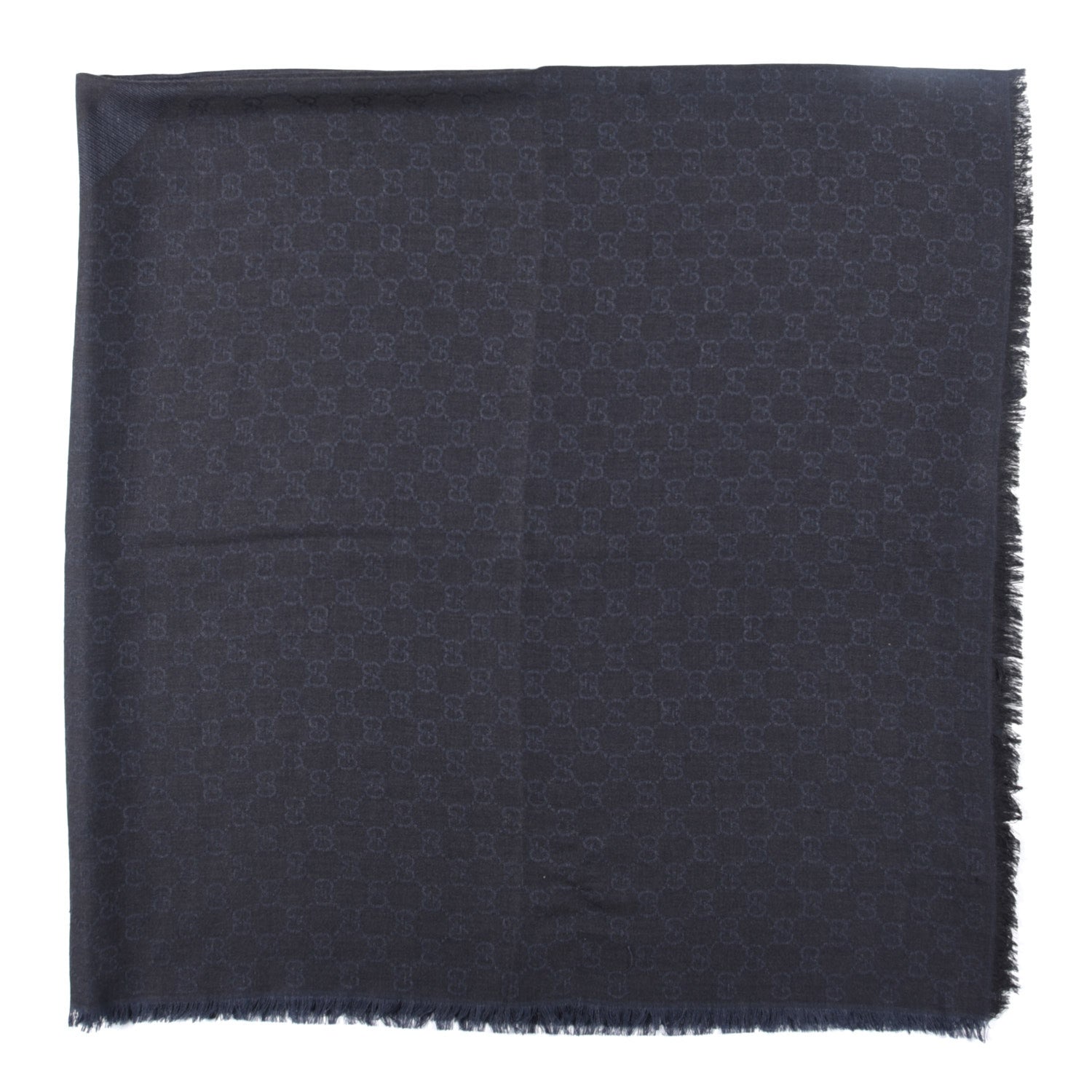 Gucci Wool Silk Monogram Fringe Shawl Dark Grey 2 of 4