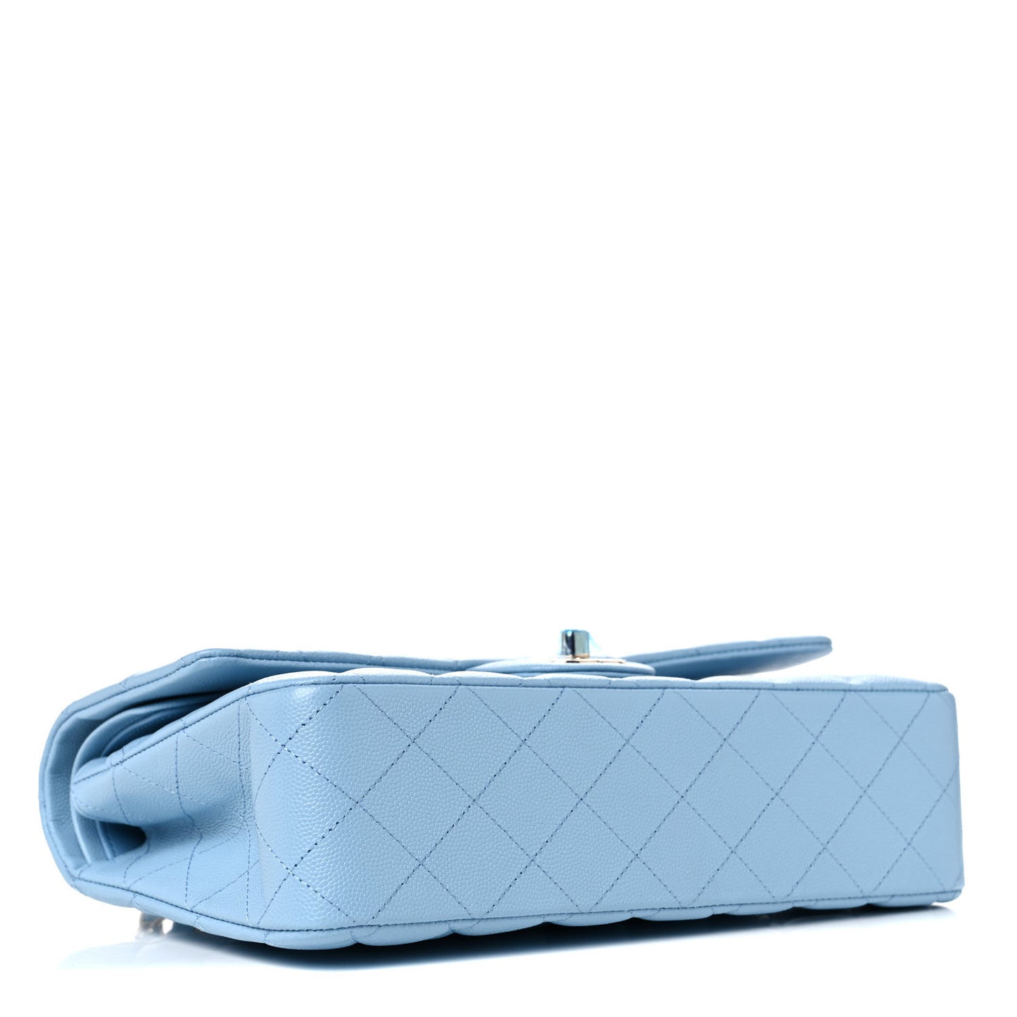 Caviar Quilted Medium Double Flap Light Blue