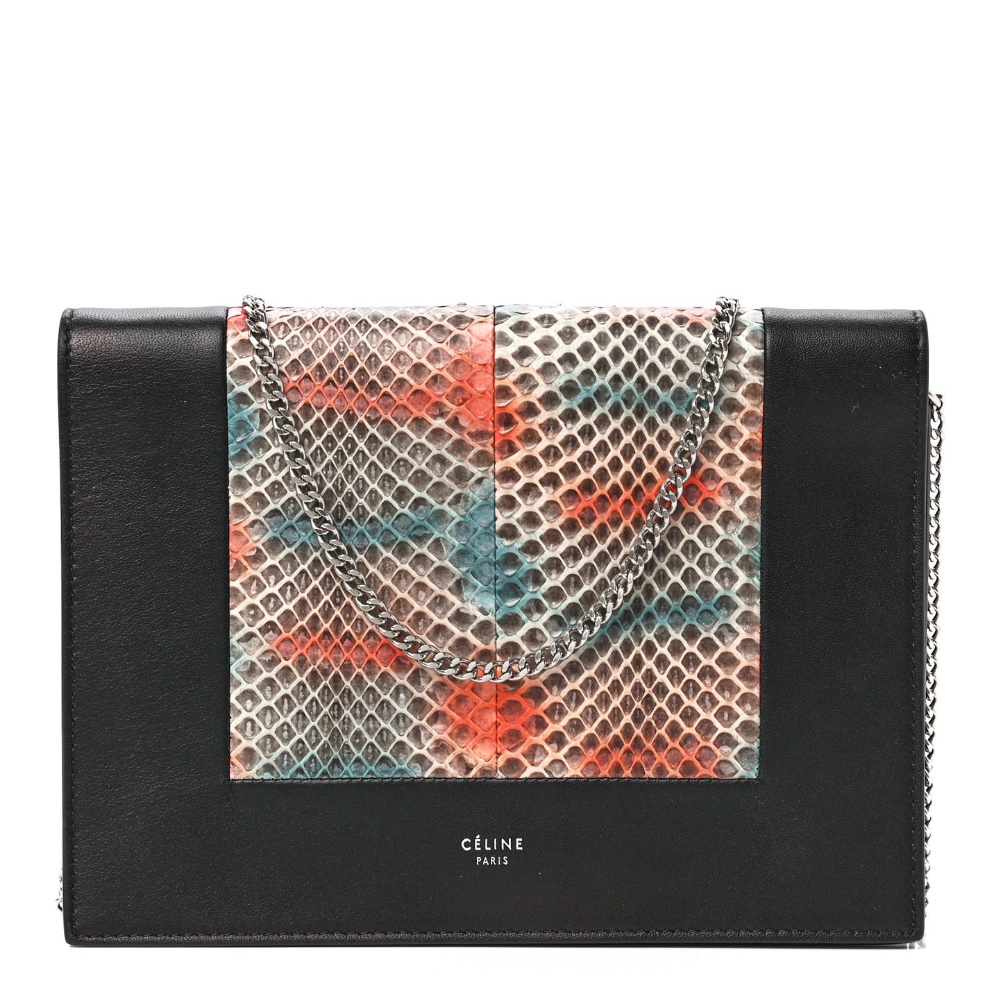 Snakeskin Smooth Lambskin Frame Evening Chain Clutch Black Multicolor