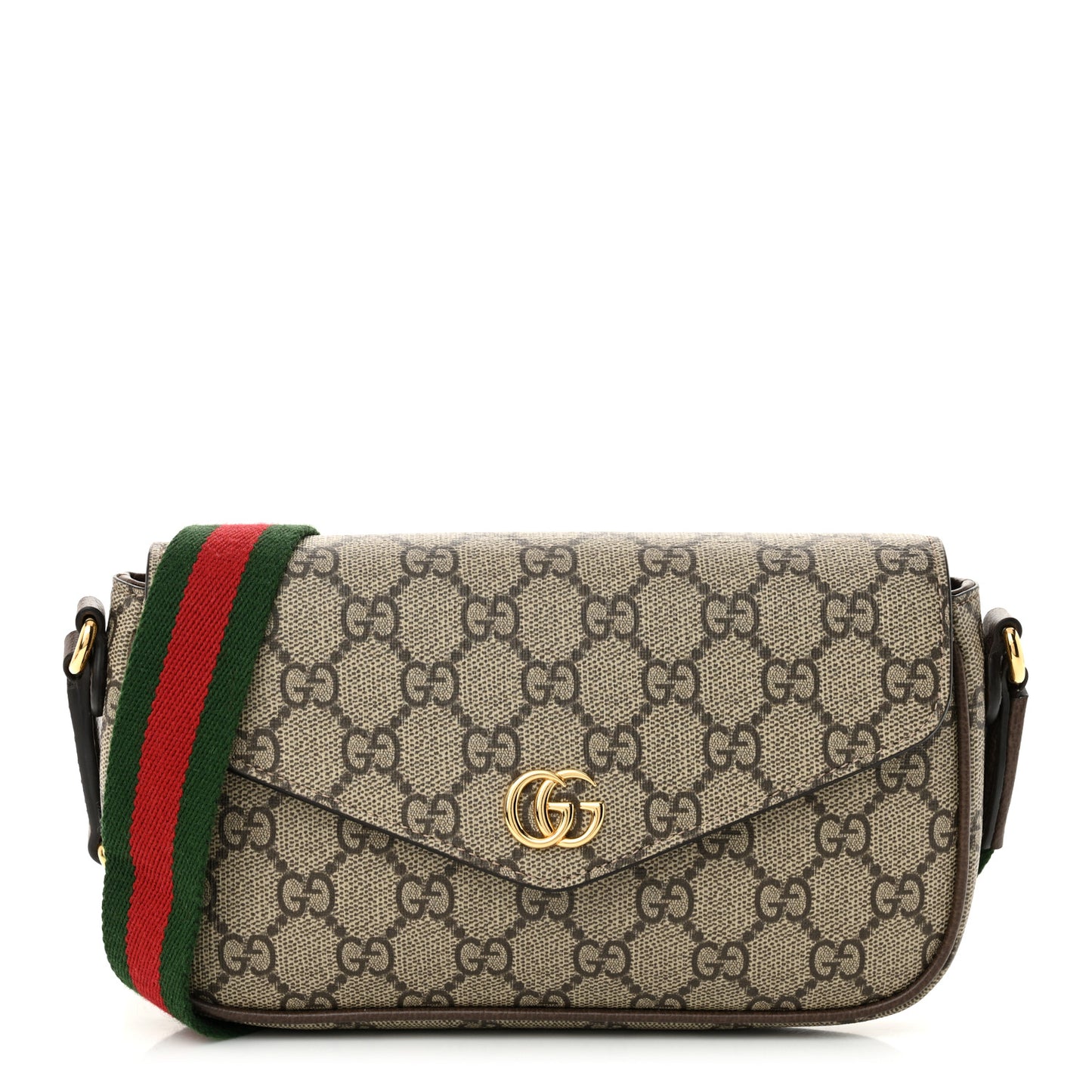GG Supreme Monogram Textured Dollar Calfskin Web Mini Ophidia Envelope Shoulder Bag Beige Ebony