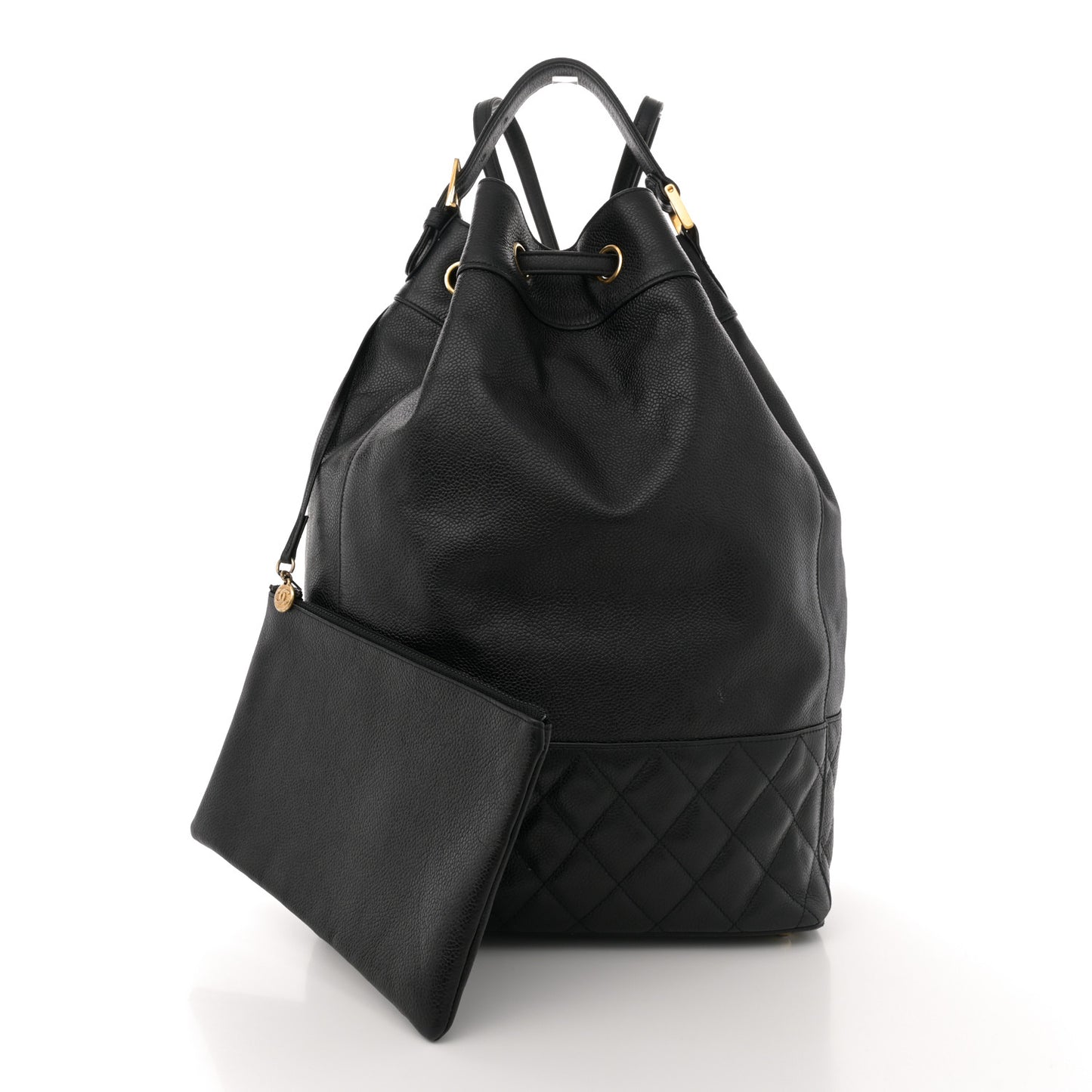 Caviar Quilted Drawstring Backpack Black