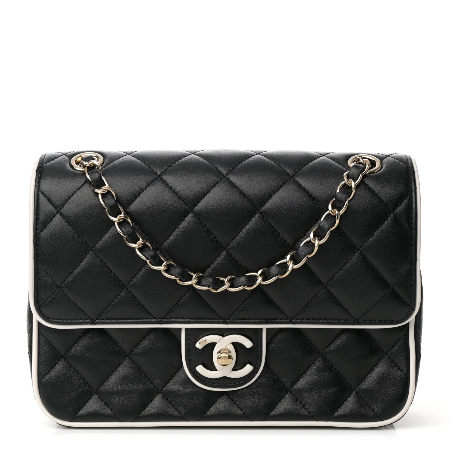 Chanel Lambskin Quilted Resin Graphic Frame Flap Bag Black White