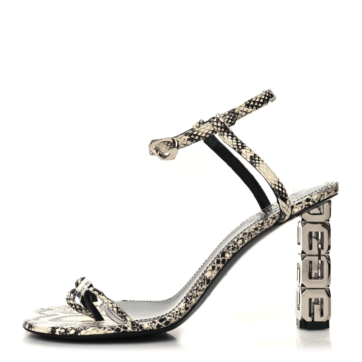 Smooth Nappa Python Embossed G Cube 85mm Sandals 39 Stone Grey